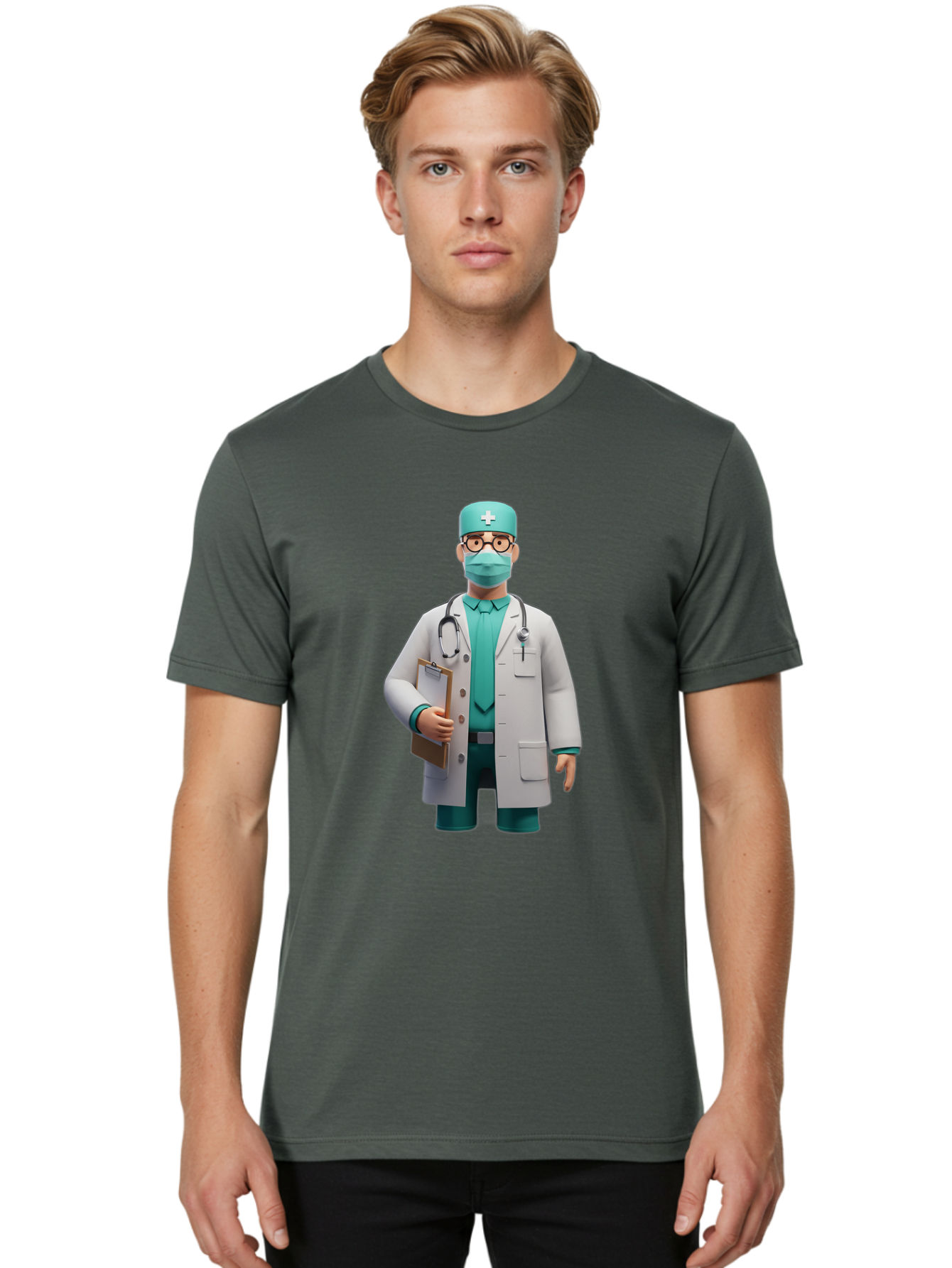 Doctor-9 Men'S Graphic Tee, 100% Cotton, Comfortable Casual Summer Wear, Machine Washable, 3D Cartoon Doctor, Medical Professional, White Coat, Stethoscope, Clipboard, Surgical Mask, Medical Hat, Healthcare Worker, Medical Attire, Baa464