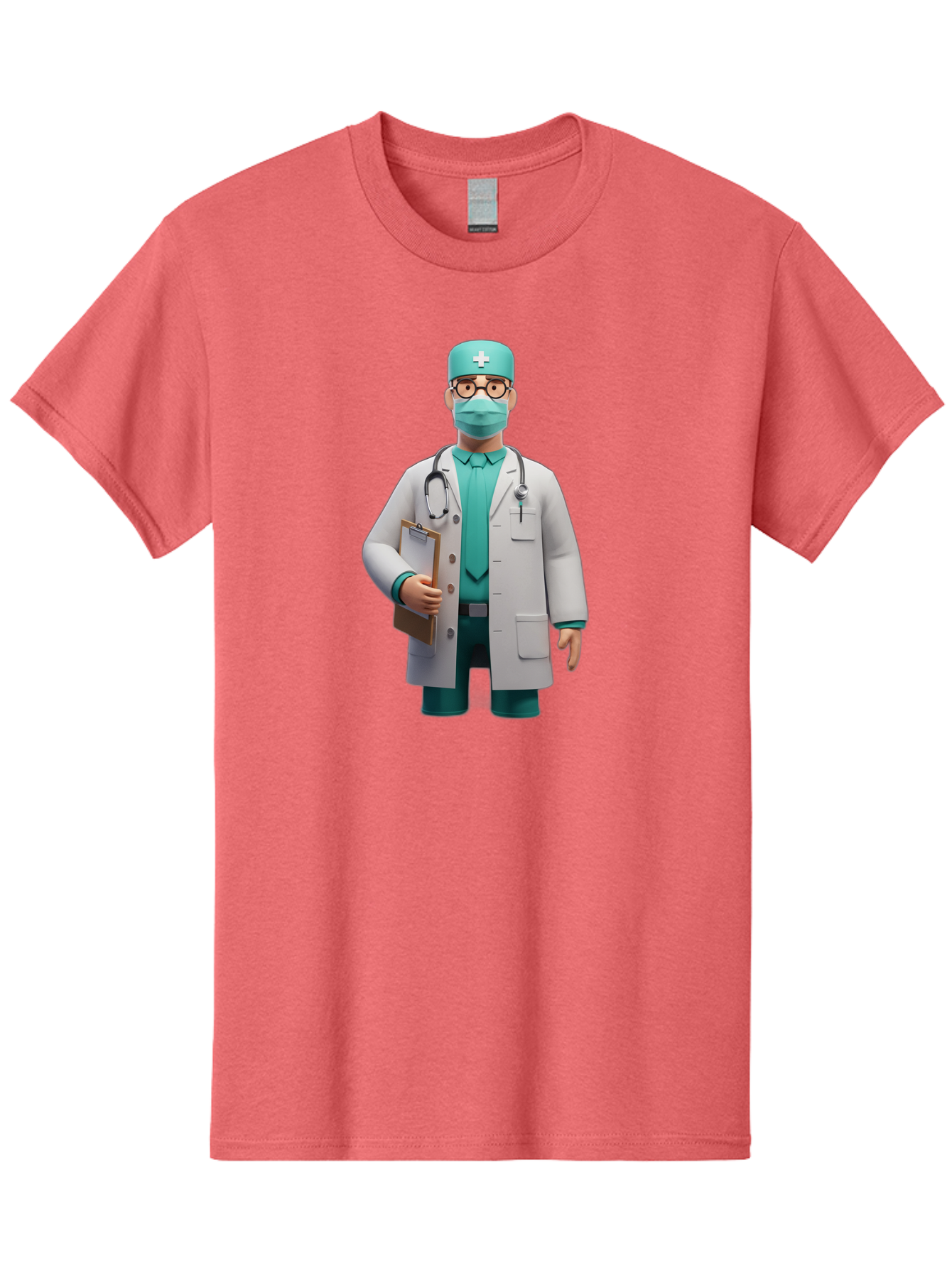 Doctor-9 Men'S Graphic Tee, 100% Cotton, Comfortable Casual Summer Wear, Machine Washable, 3D Cartoon Doctor, Medical Professional, White Coat, Stethoscope, Clipboard, Surgical Mask, Medical Hat, Healthcare Worker, Medical Attire, Baa464