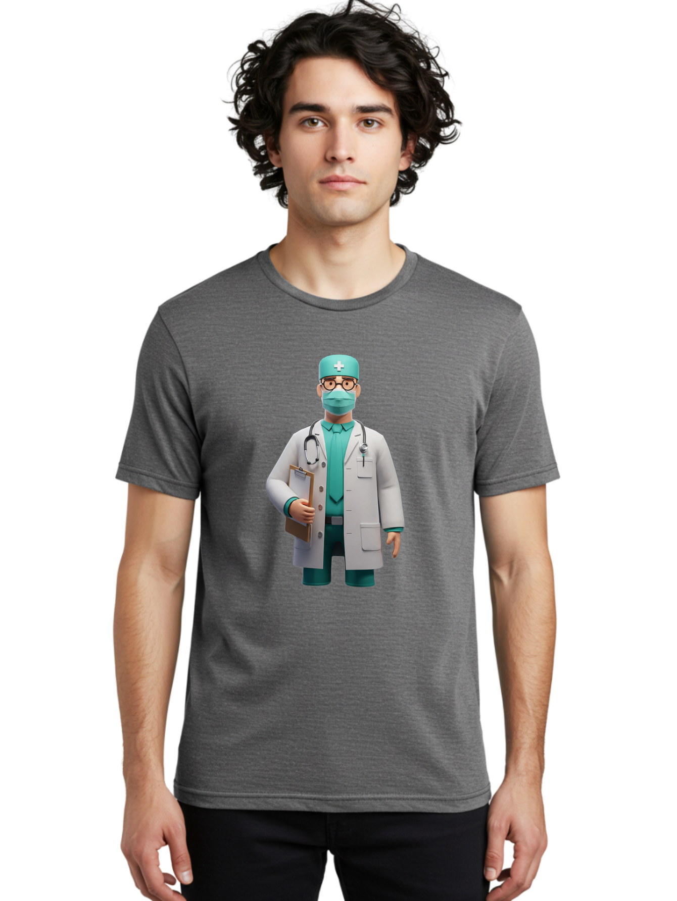 Doctor-9 Men'S Graphic Tee, 100% Cotton, Comfortable Casual Summer Wear, Machine Washable, 3D Cartoon Doctor, Medical Professional, White Coat, Stethoscope, Clipboard, Surgical Mask, Medical Hat, Healthcare Worker, Medical Attire, Baa464