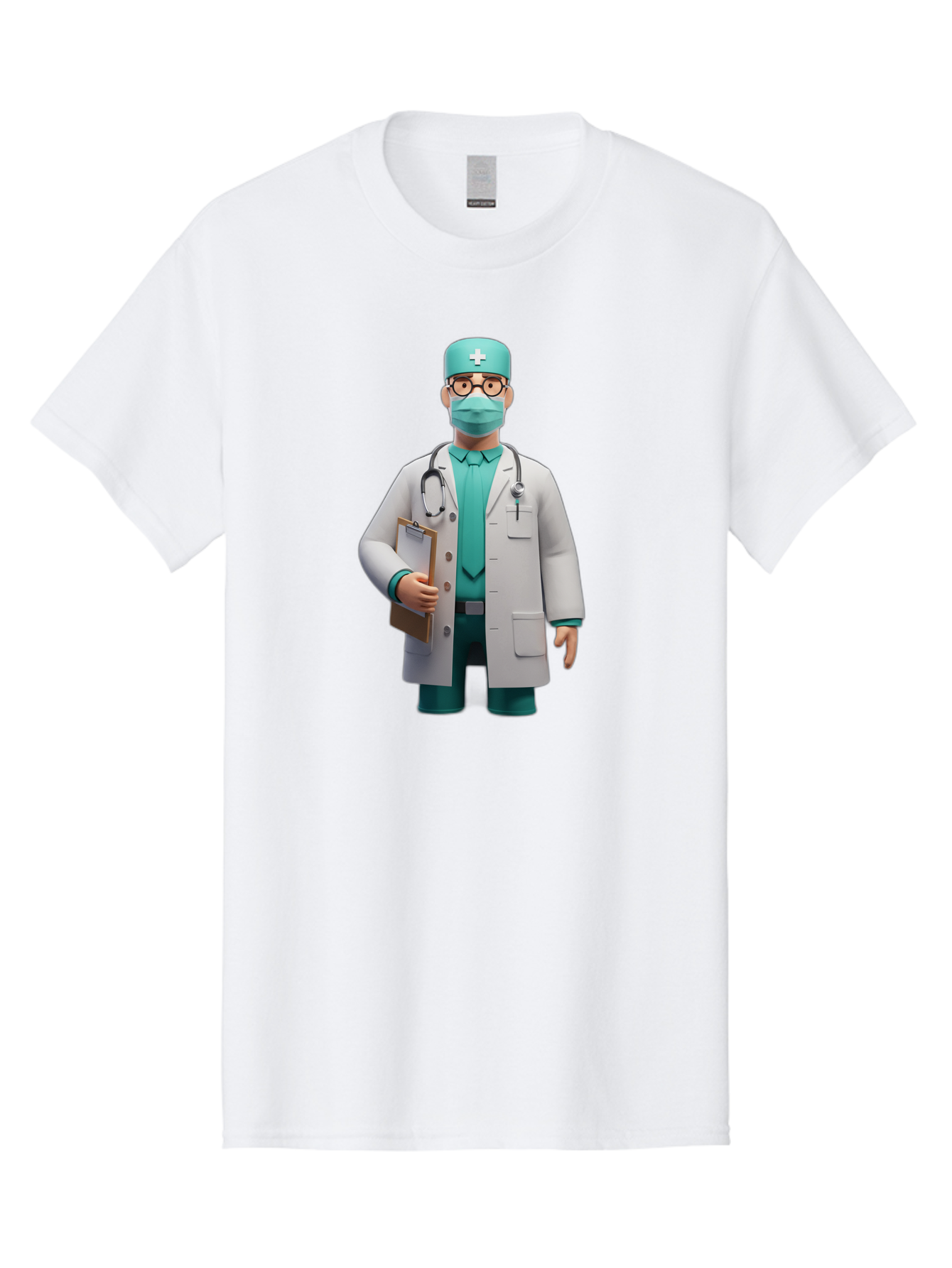 Doctor-9 Men'S Graphic Tee, 100% Cotton, Comfortable Casual Summer Wear, Machine Washable, 3D Cartoon Doctor, Medical Professional, White Coat, Stethoscope, Clipboard, Surgical Mask, Medical Hat, Healthcare Worker, Medical Attire, Baa464