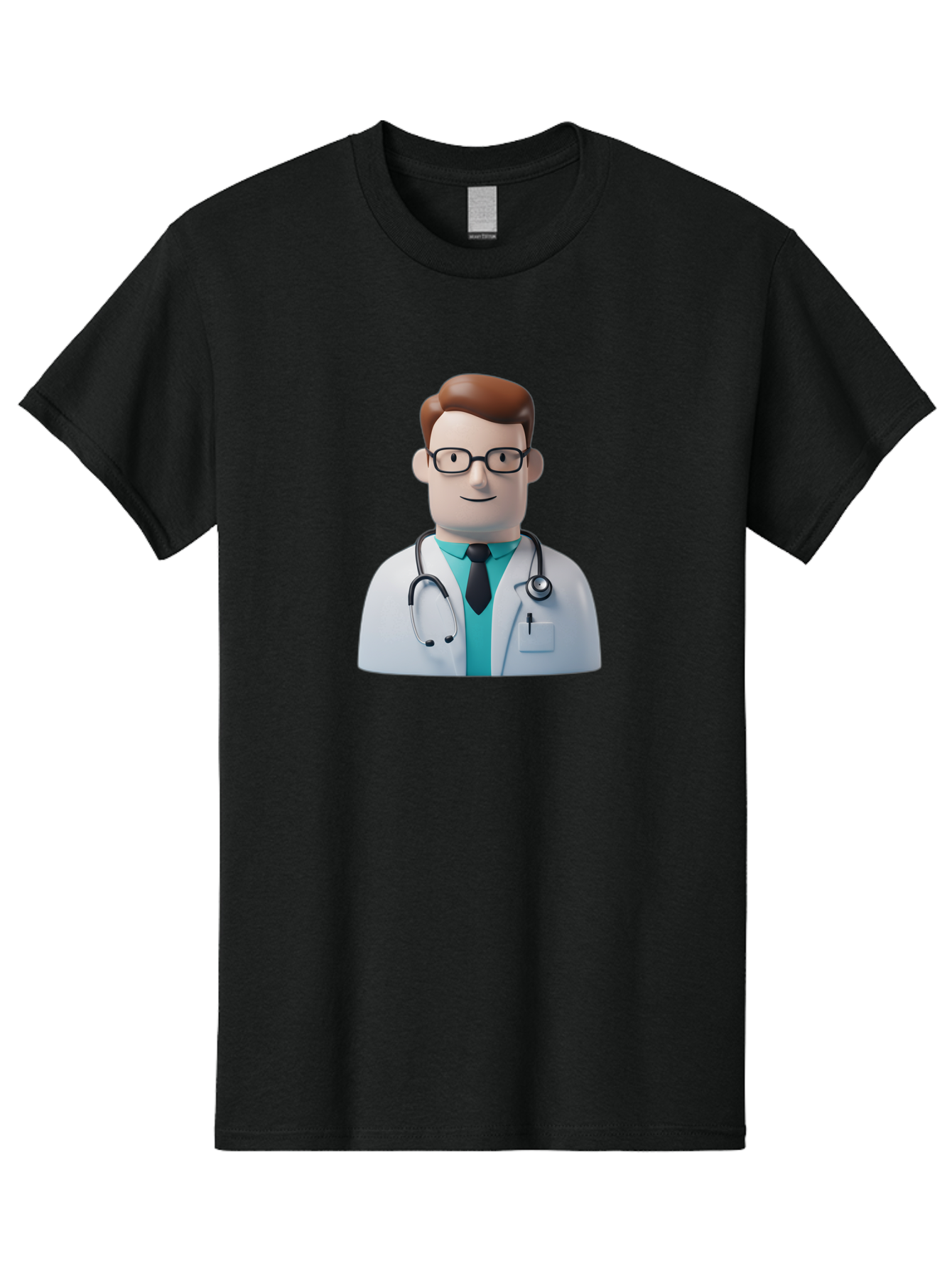 Doctor-Character-1 Men'S Graphic Tee, 100% Cotton, Comfortable Casual Summer Wear, Machine Washable, Male Doctor, White Lab Coat, Stethoscope, Black Tie, Blue Shirt, Friendly Smile, Medical Professional, Healthcare Provider, Doctor Character, Baa468