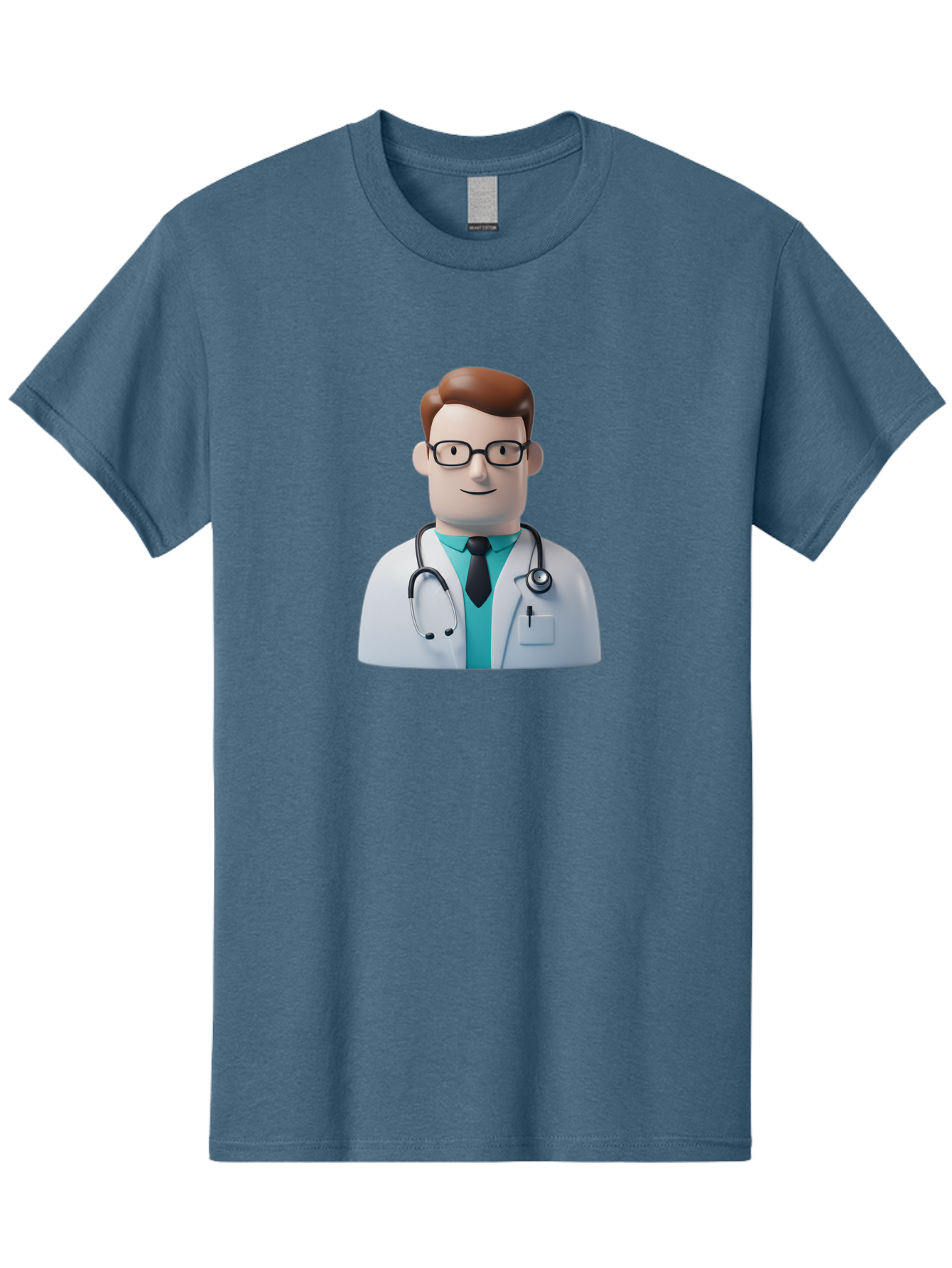 Doctor-Character-1 Men'S Graphic Tee, 100% Cotton, Comfortable Casual Summer Wear, Machine Washable, Male Doctor, White Lab Coat, Stethoscope, Black Tie, Blue Shirt, Friendly Smile, Medical Professional, Healthcare Provider, Doctor Character, Baa468