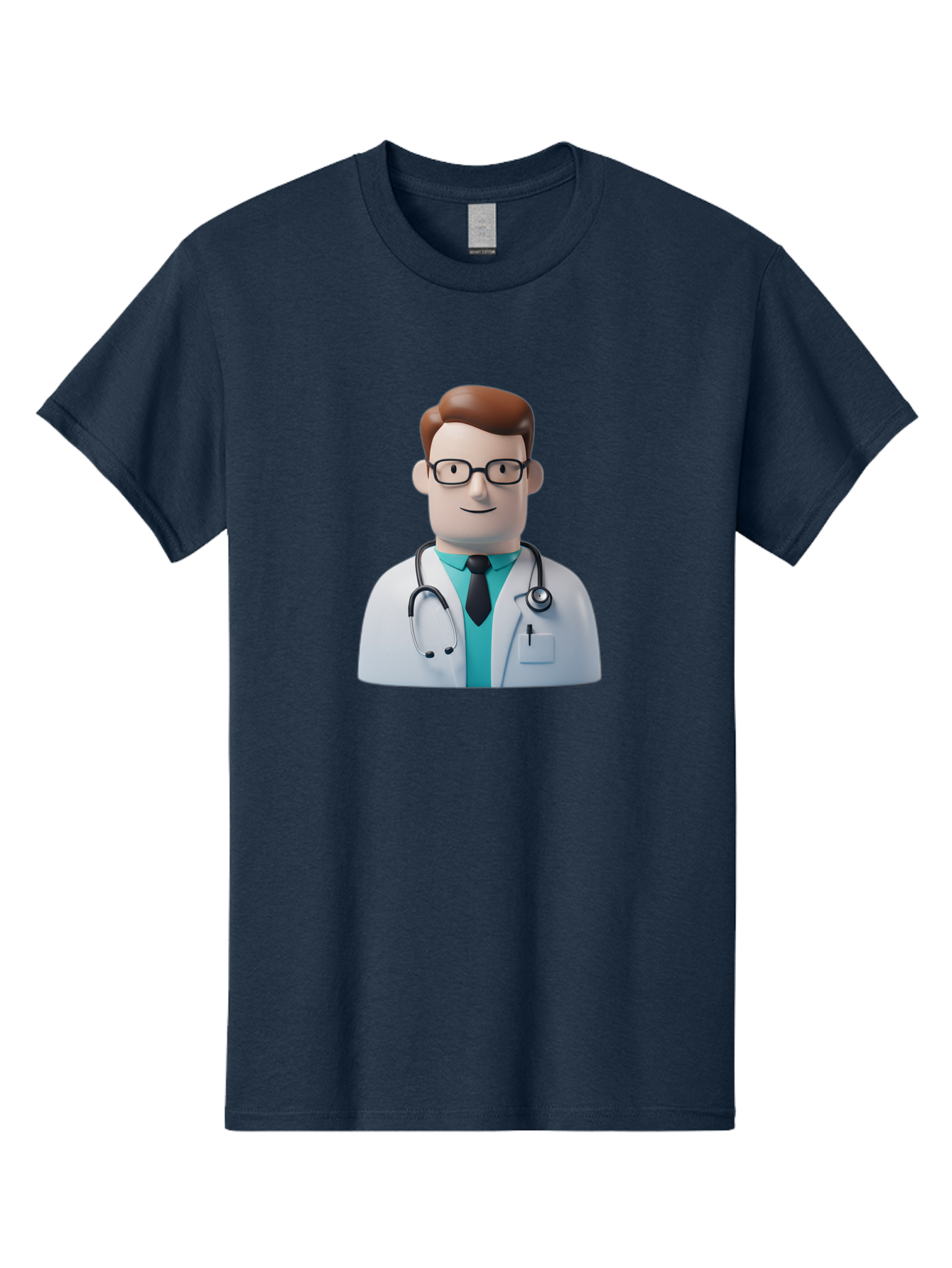 Doctor-Character-1 Men'S Graphic Tee, 100% Cotton, Comfortable Casual Summer Wear, Machine Washable, Male Doctor, White Lab Coat, Stethoscope, Black Tie, Blue Shirt, Friendly Smile, Medical Professional, Healthcare Provider, Doctor Character, Baa468