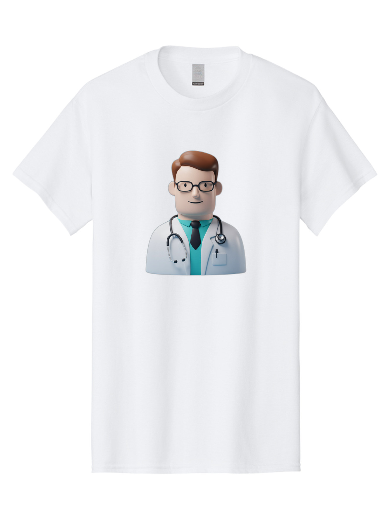 Doctor-Character-1 Men'S Graphic Tee, 100% Cotton, Comfortable Casual Summer Wear, Machine Washable, Male Doctor, White Lab Coat, Stethoscope, Black Tie, Blue Shirt, Friendly Smile, Medical Professional, Healthcare Provider, Doctor Character, Baa468