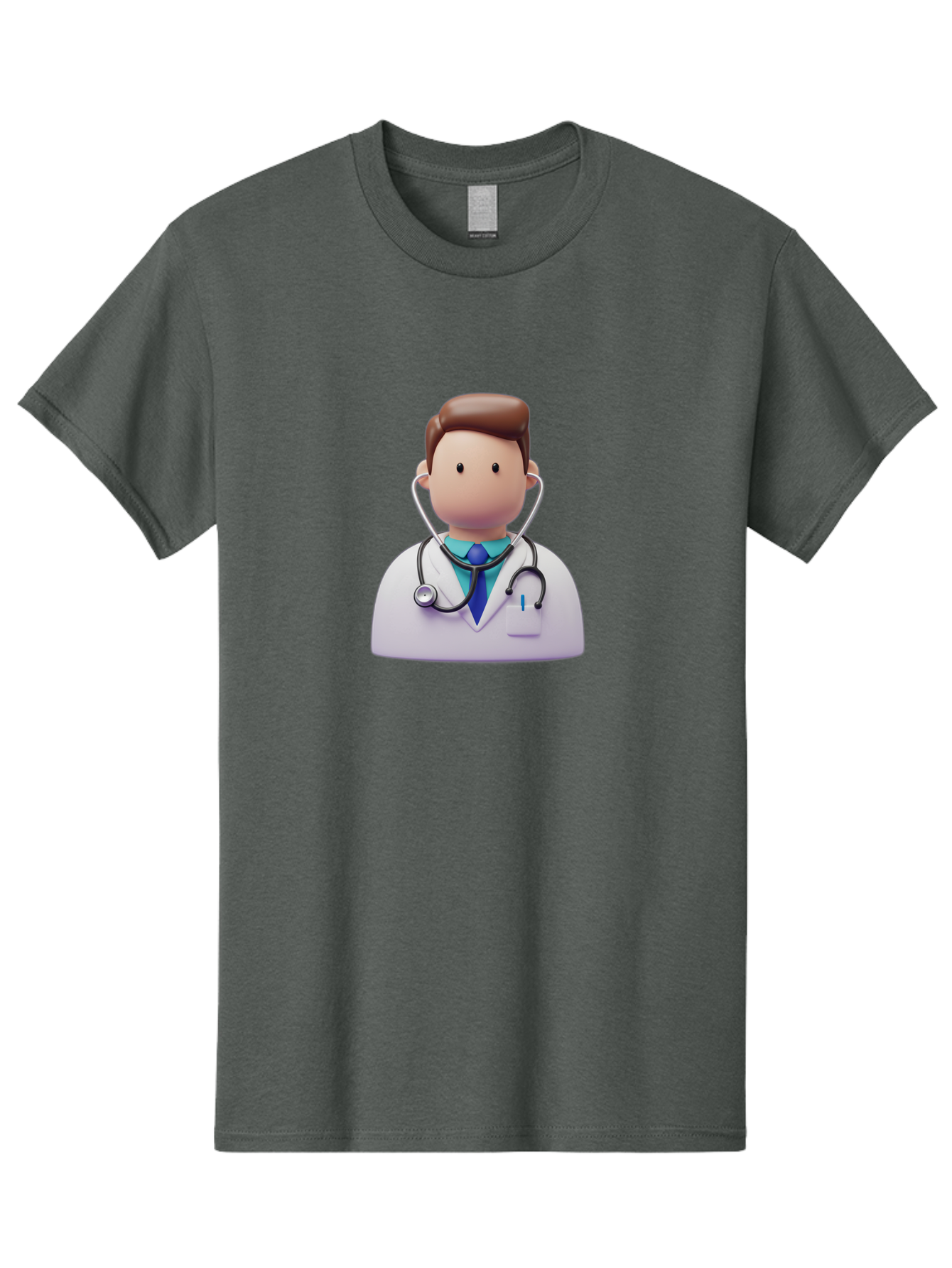 Doctor-Character-2 Men'S Graphic Tee, 100% Cotton, Comfortable Casual Summer Wear, Machine Washable, Cartoon Doctor, Medical Professional, Stethoscope, White Coat, Blue Tie, Health Care, Medical Illustration, 3D Character, Healthcare Worker, Baa469