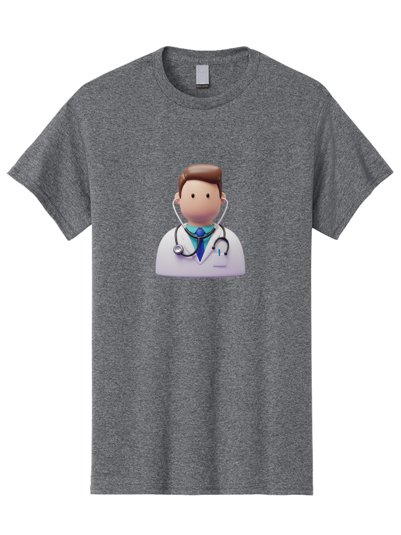 Doctor-Character-2 Men'S Graphic Tee, 100% Cotton, Comfortable Casual Summer Wear, Machine Washable, Cartoon Doctor, Medical Professional, Stethoscope, White Coat, Blue Tie, Health Care, Medical Illustration, 3D Character, Healthcare Worker, Baa469
