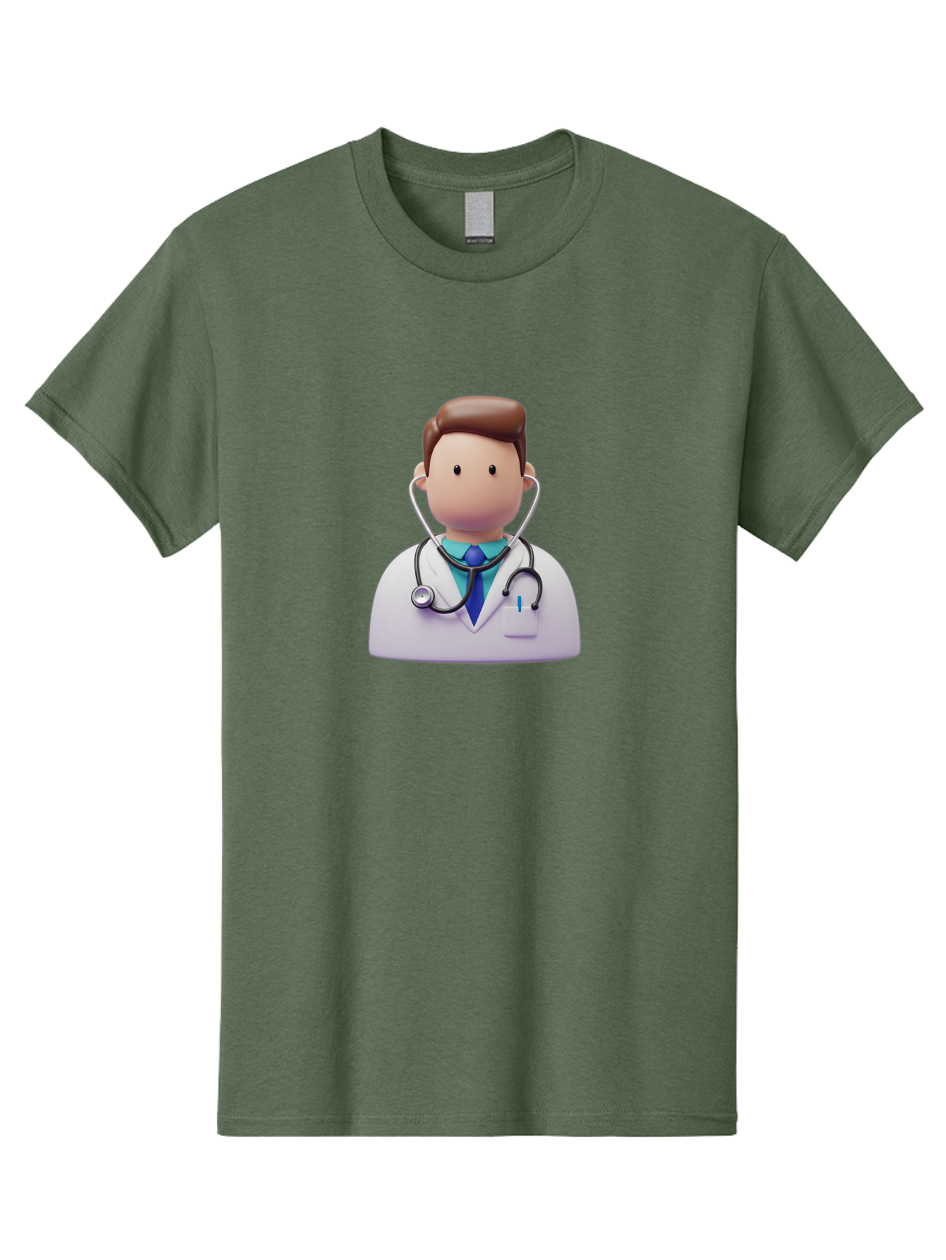 Doctor-Character-2 Men'S Graphic Tee, 100% Cotton, Comfortable Casual Summer Wear, Machine Washable, Cartoon Doctor, Medical Professional, Stethoscope, White Coat, Blue Tie, Health Care, Medical Illustration, 3D Character, Healthcare Worker, Baa469