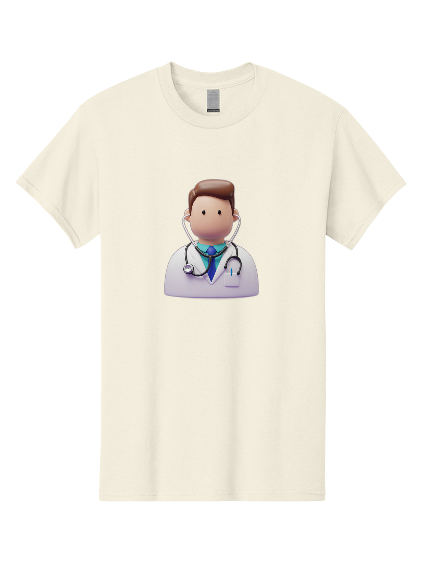 Doctor-Character-2 Men'S Graphic Tee, 100% Cotton, Comfortable Casual Summer Wear, Machine Washable, Cartoon Doctor, Medical Professional, Stethoscope, White Coat, Blue Tie, Health Care, Medical Illustration, 3D Character, Healthcare Worker, Baa469