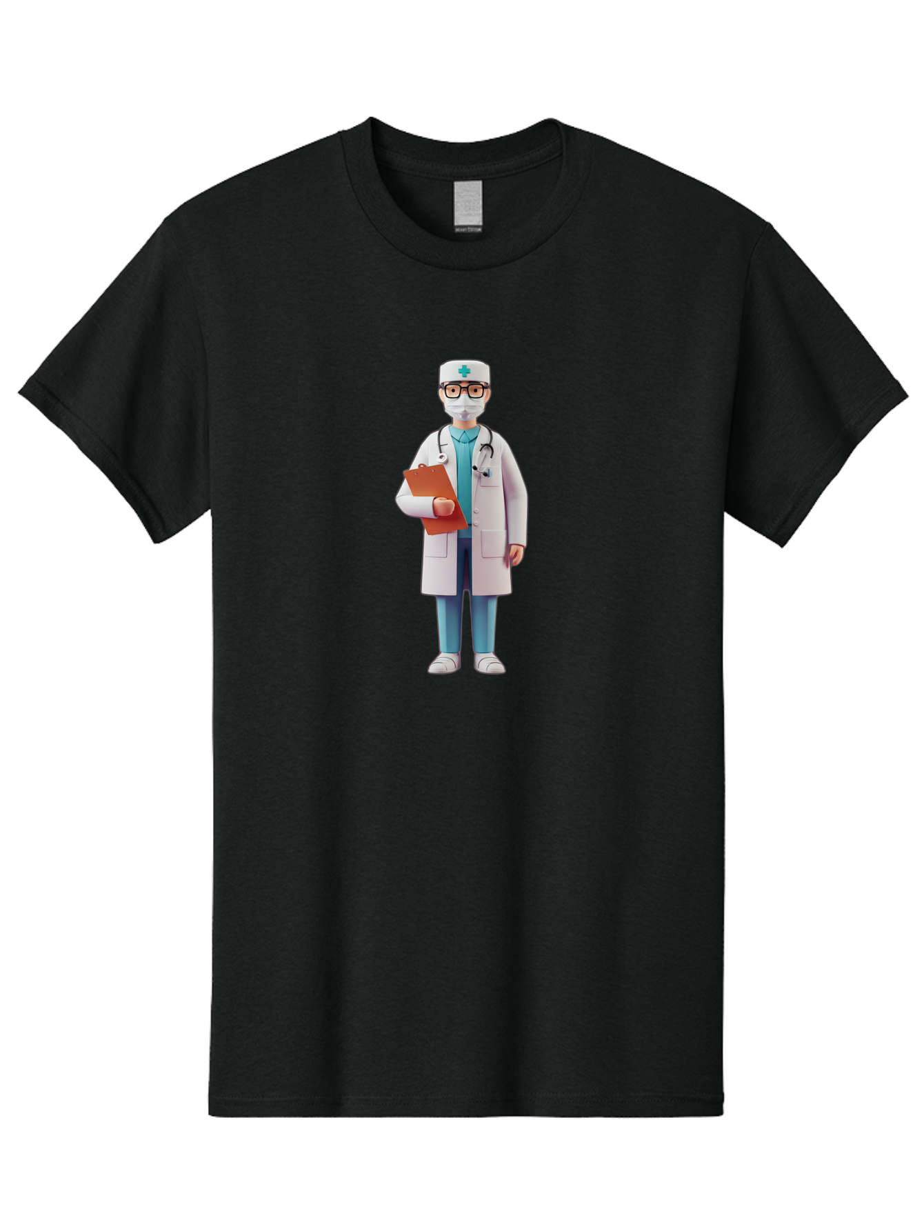 Doctor-Character-3 Men'S Graphic Tee, 100% Cotton, Comfortable Casual Summer Wear, Machine Washable, Male Doctor, Medical Professional, Healthcare Worker, White Lab Coat, Stethoscope, Clipboard, Face Mask, Medical Cap, Blue Scrubs, Baa470