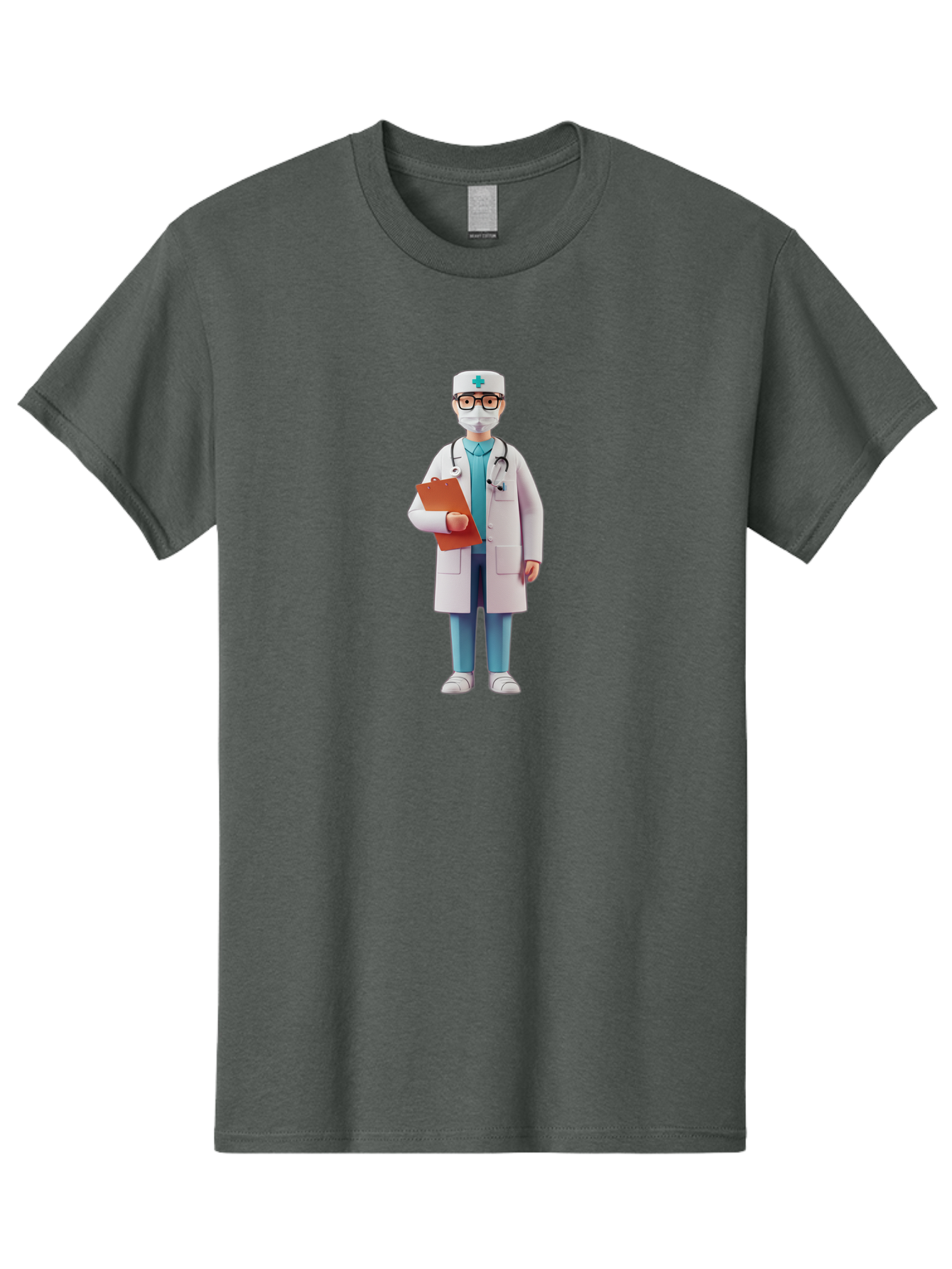 Doctor-Character-3 Men'S Graphic Tee, 100% Cotton, Comfortable Casual Summer Wear, Machine Washable, Male Doctor, Medical Professional, Healthcare Worker, White Lab Coat, Stethoscope, Clipboard, Face Mask, Medical Cap, Blue Scrubs, Baa470