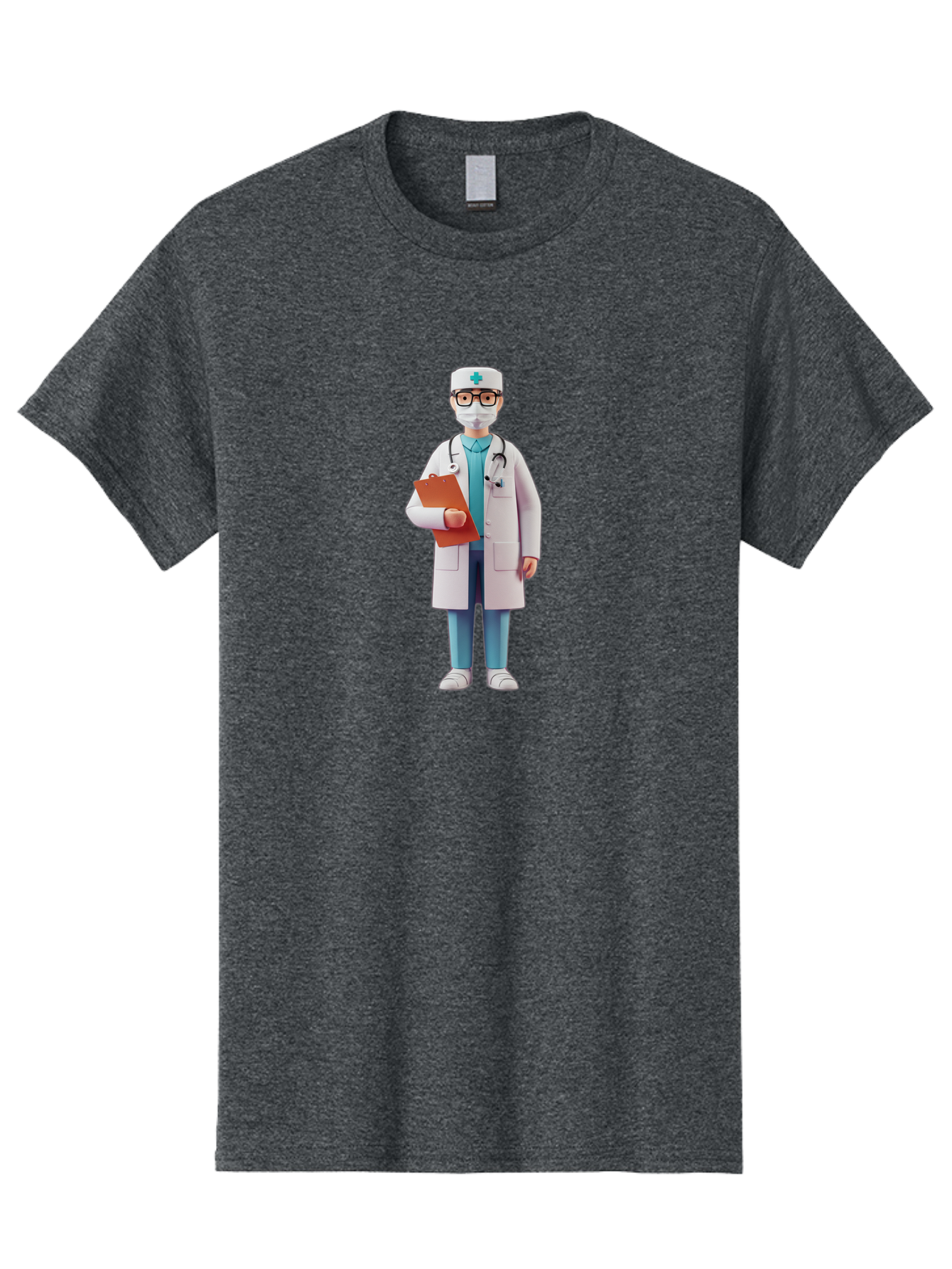 Doctor-Character-3 Men'S Graphic Tee, 100% Cotton, Comfortable Casual Summer Wear, Machine Washable, Male Doctor, Medical Professional, Healthcare Worker, White Lab Coat, Stethoscope, Clipboard, Face Mask, Medical Cap, Blue Scrubs, Baa470