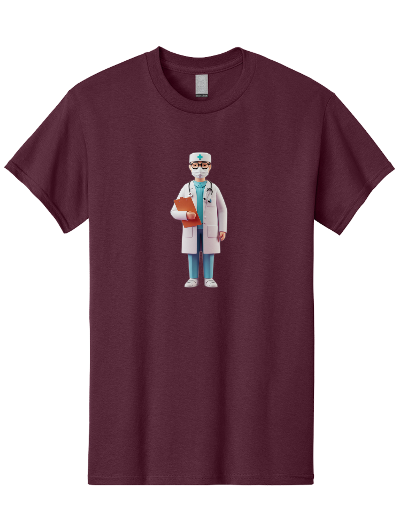 Doctor-Character-3 Men'S Graphic Tee, 100% Cotton, Comfortable Casual Summer Wear, Machine Washable, Male Doctor, Medical Professional, Healthcare Worker, White Lab Coat, Stethoscope, Clipboard, Face Mask, Medical Cap, Blue Scrubs, Baa470