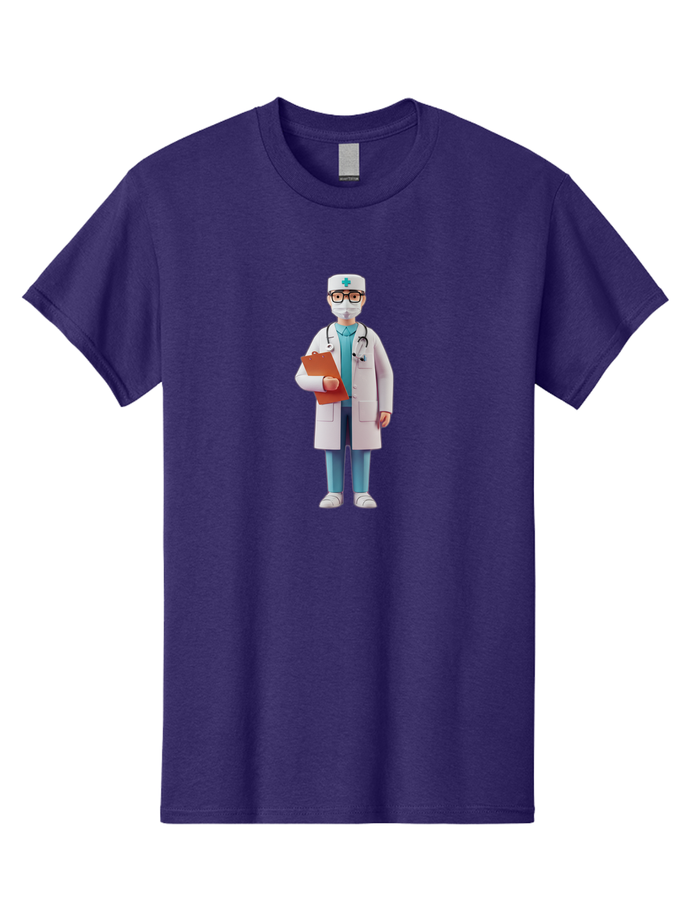 Doctor-Character-3 Men'S Graphic Tee, 100% Cotton, Comfortable Casual Summer Wear, Machine Washable, Male Doctor, Medical Professional, Healthcare Worker, White Lab Coat, Stethoscope, Clipboard, Face Mask, Medical Cap, Blue Scrubs, Baa470