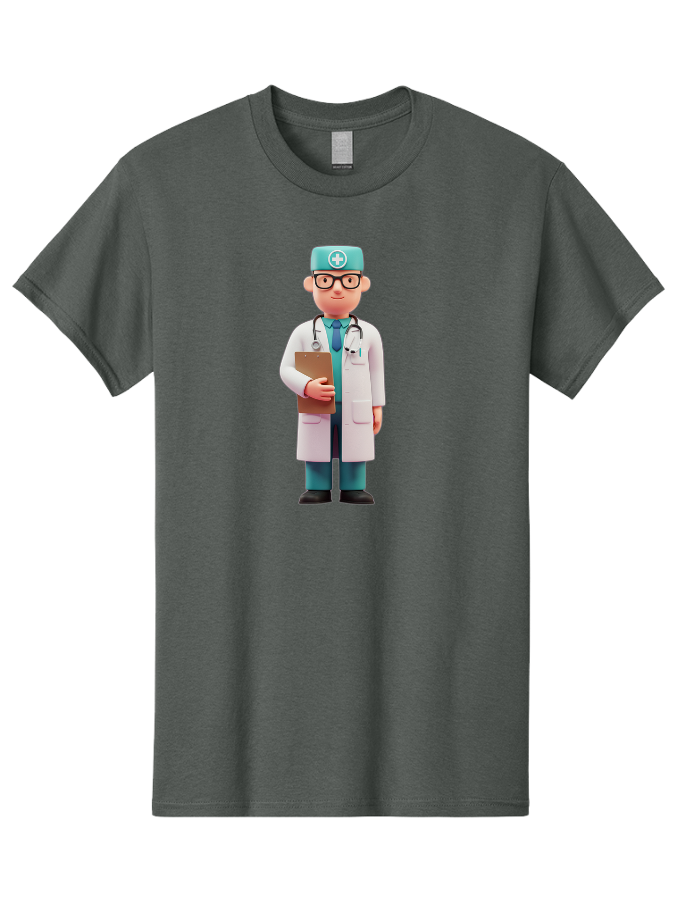 Doctor-Character-4 Men'S Graphic Tee, 100% Cotton, Comfortable Casual Summer Wear, Machine Washable, Cartoon Doctor, Medical Professional, White Coat, Stethoscope, Clipboard, Healthcare Worker, Medical Illustration, 3D Character, Baa471