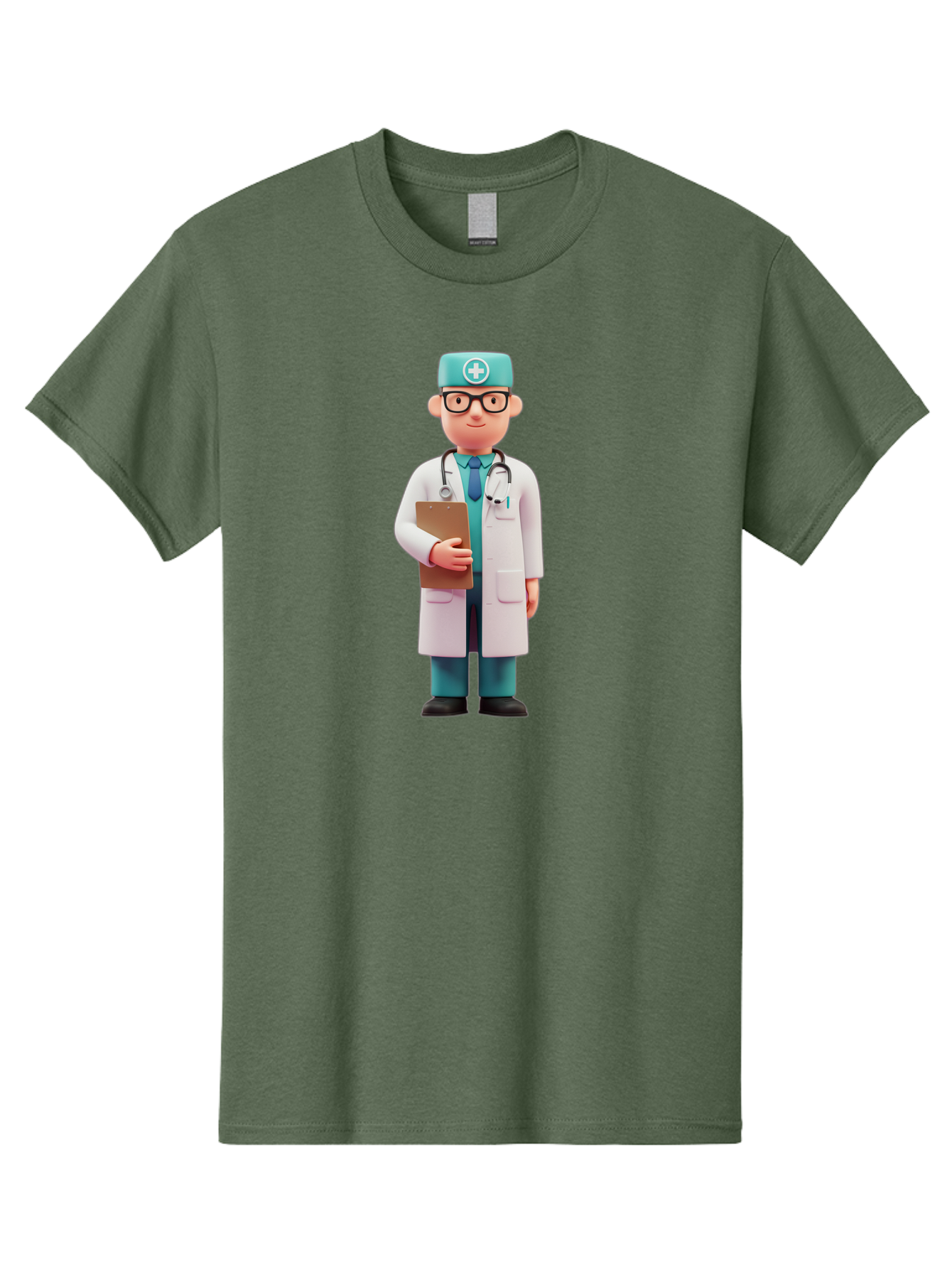 Doctor-Character-4 Men'S Graphic Tee, 100% Cotton, Comfortable Casual Summer Wear, Machine Washable, Cartoon Doctor, Medical Professional, White Coat, Stethoscope, Clipboard, Healthcare Worker, Medical Illustration, 3D Character, Baa471