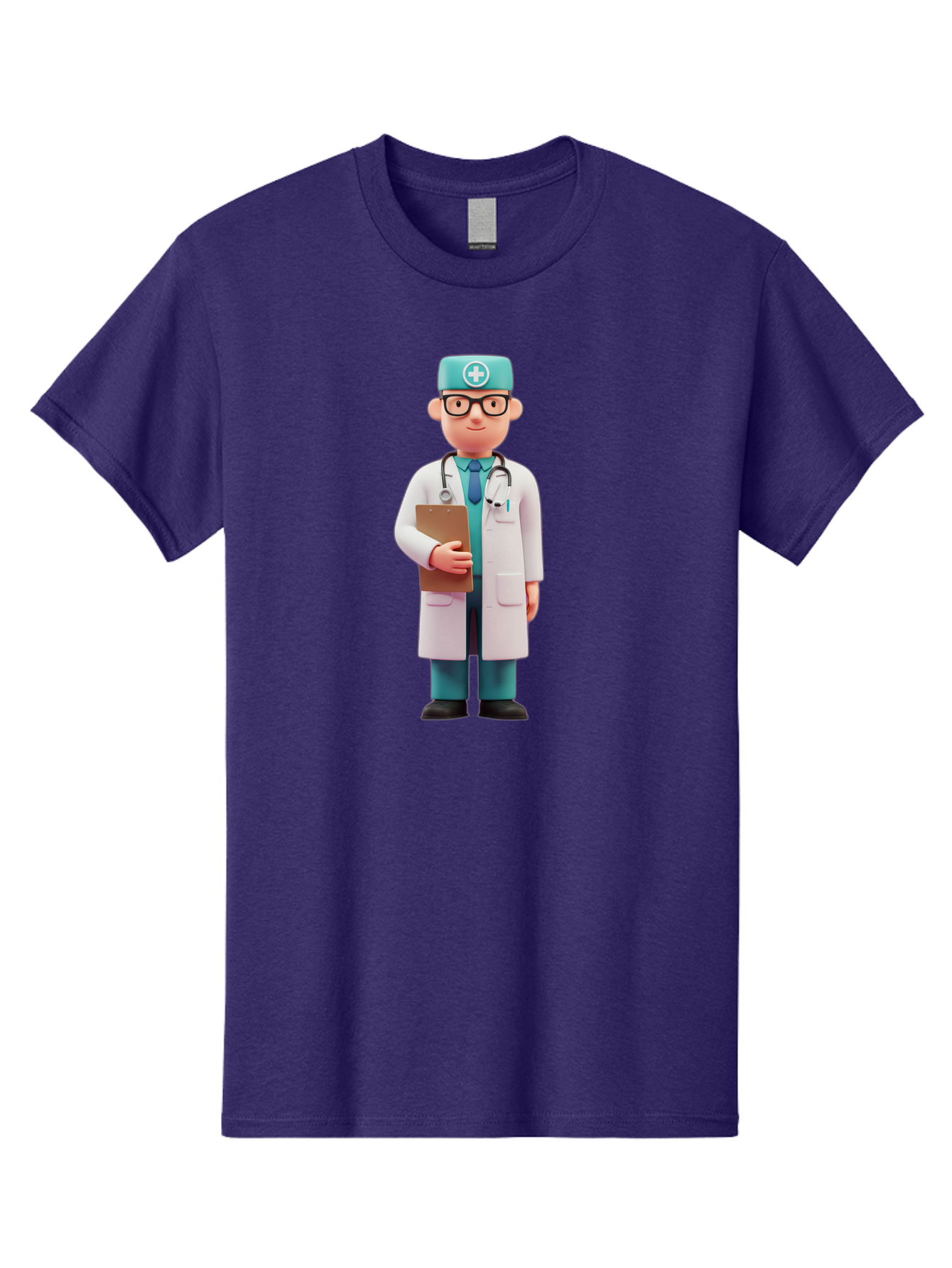 Doctor-Character-4 Men'S Graphic Tee, 100% Cotton, Comfortable Casual Summer Wear, Machine Washable, Cartoon Doctor, Medical Professional, White Coat, Stethoscope, Clipboard, Healthcare Worker, Medical Illustration, 3D Character, Baa471