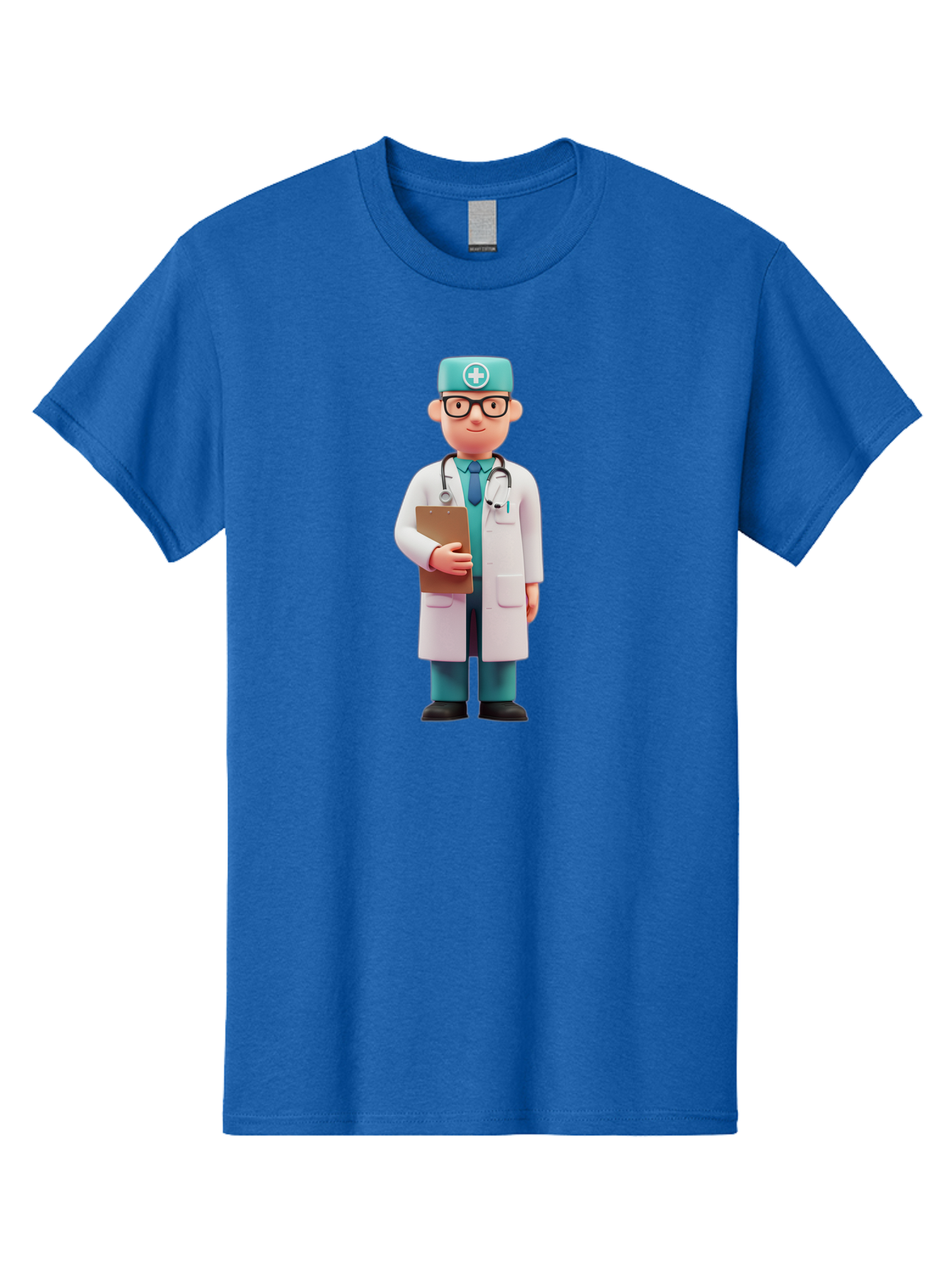 Doctor-Character-4 Men'S Graphic Tee, 100% Cotton, Comfortable Casual Summer Wear, Machine Washable, Cartoon Doctor, Medical Professional, White Coat, Stethoscope, Clipboard, Healthcare Worker, Medical Illustration, 3D Character, Baa471