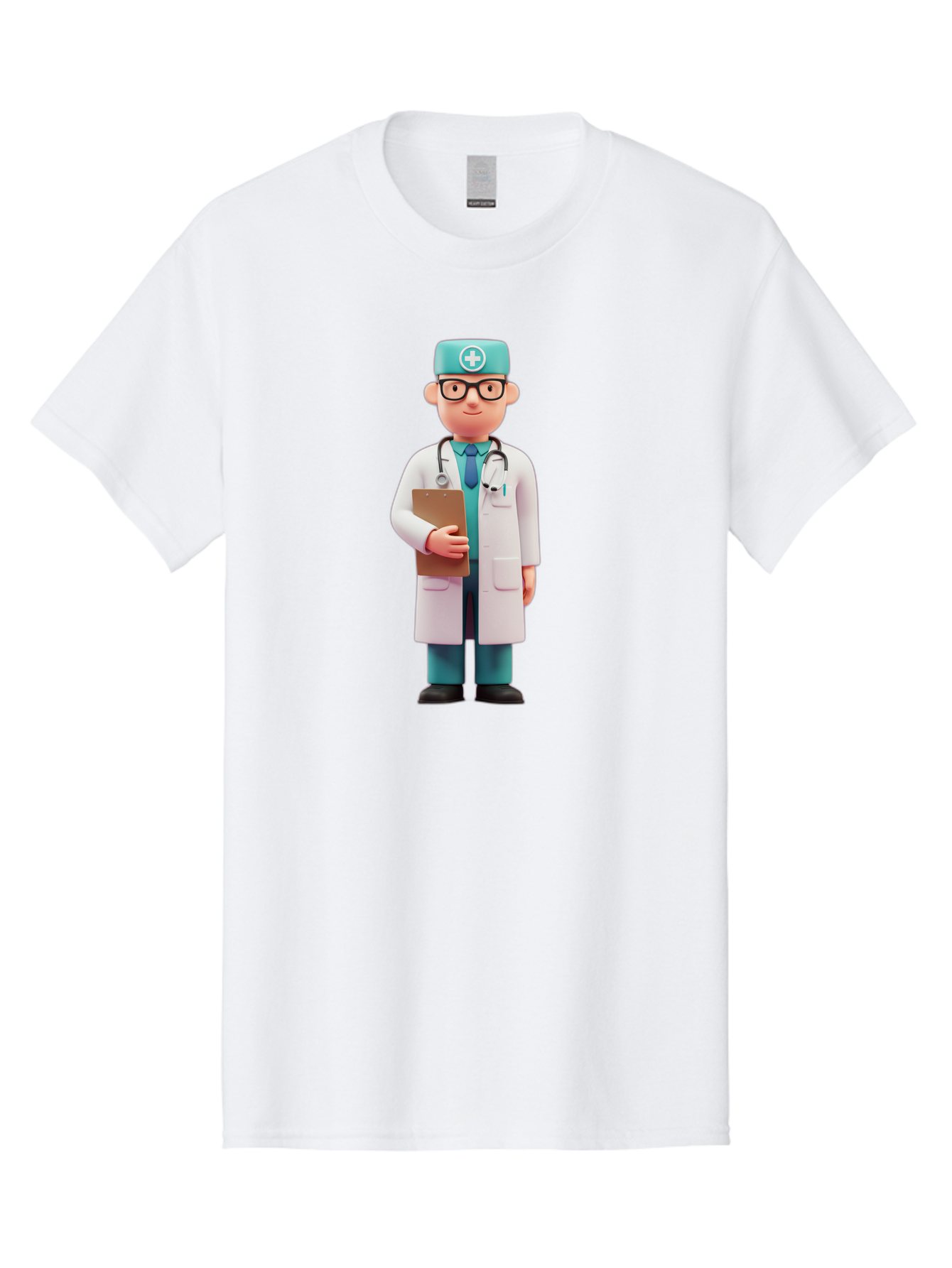 Doctor-Character-4 Men'S Graphic Tee, 100% Cotton, Comfortable Casual Summer Wear, Machine Washable, Cartoon Doctor, Medical Professional, White Coat, Stethoscope, Clipboard, Healthcare Worker, Medical Illustration, 3D Character, Baa471