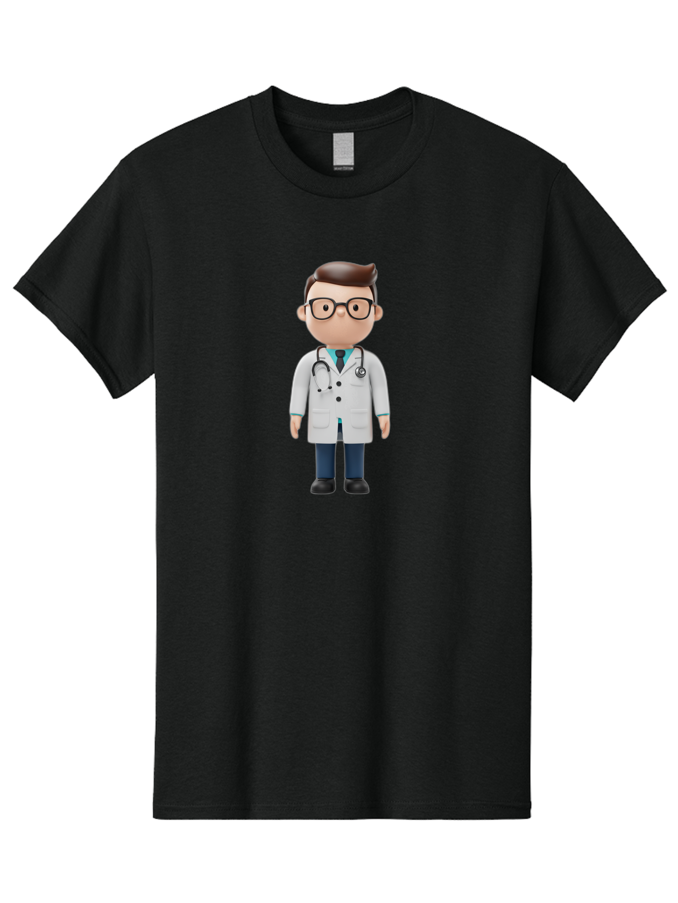 Doctor-Character Men'S Graphic Tee, 100% Cotton, Comfortable Casual Summer Wear, Machine Washable, Cartoon Doctor, Male Physician, Medical Professional, Doctor Character, Stethoscope Around Neck, White Lab Coat, Medical Attire, Baa472