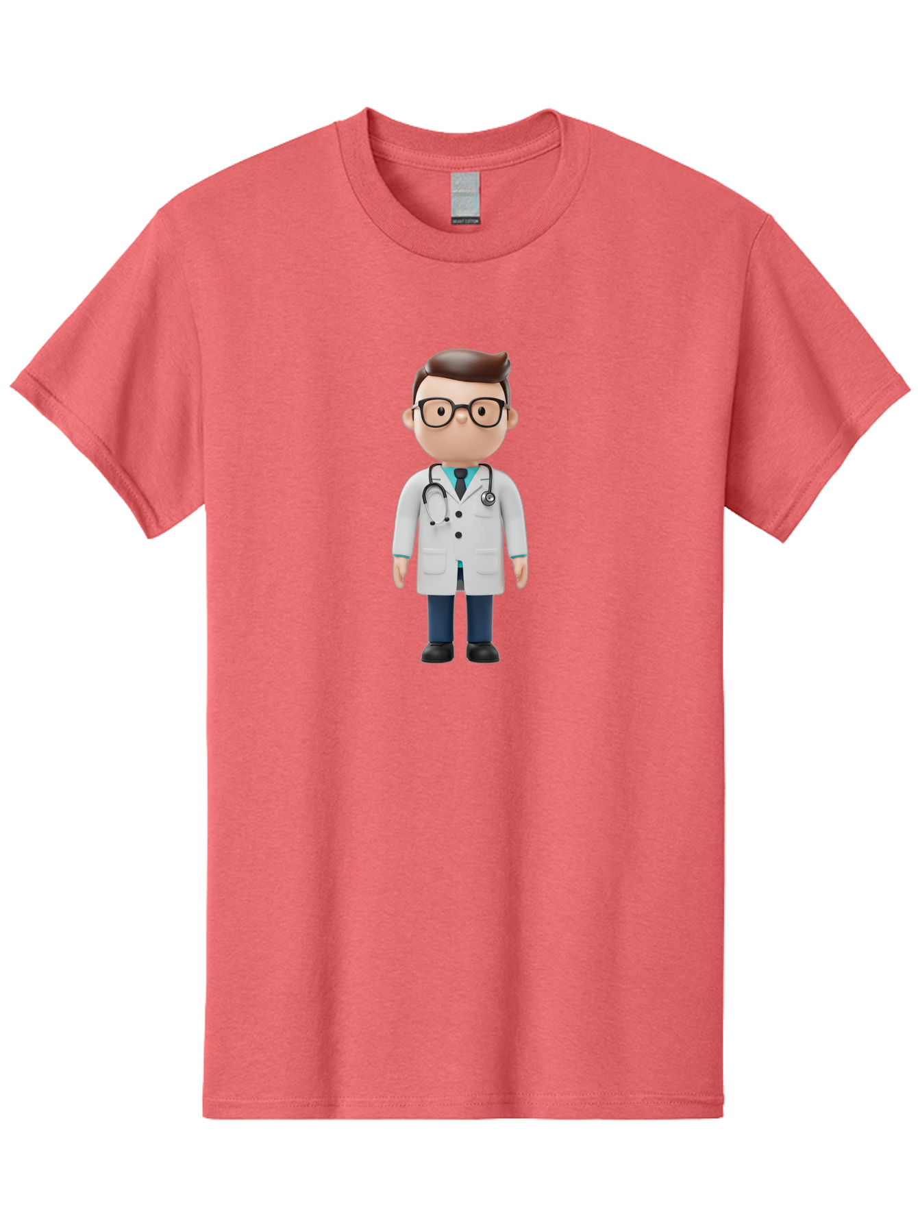 Doctor-Character Men'S Graphic Tee, 100% Cotton, Comfortable Casual Summer Wear, Machine Washable, Cartoon Doctor, Male Physician, Medical Professional, Doctor Character, Stethoscope Around Neck, White Lab Coat, Medical Attire, Baa472