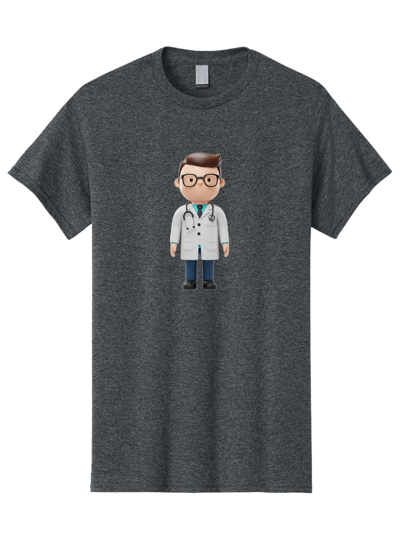 Doctor-Character Men'S Graphic Tee, 100% Cotton, Comfortable Casual Summer Wear, Machine Washable, Cartoon Doctor, Male Physician, Medical Professional, Doctor Character, Stethoscope Around Neck, White Lab Coat, Medical Attire, Baa472