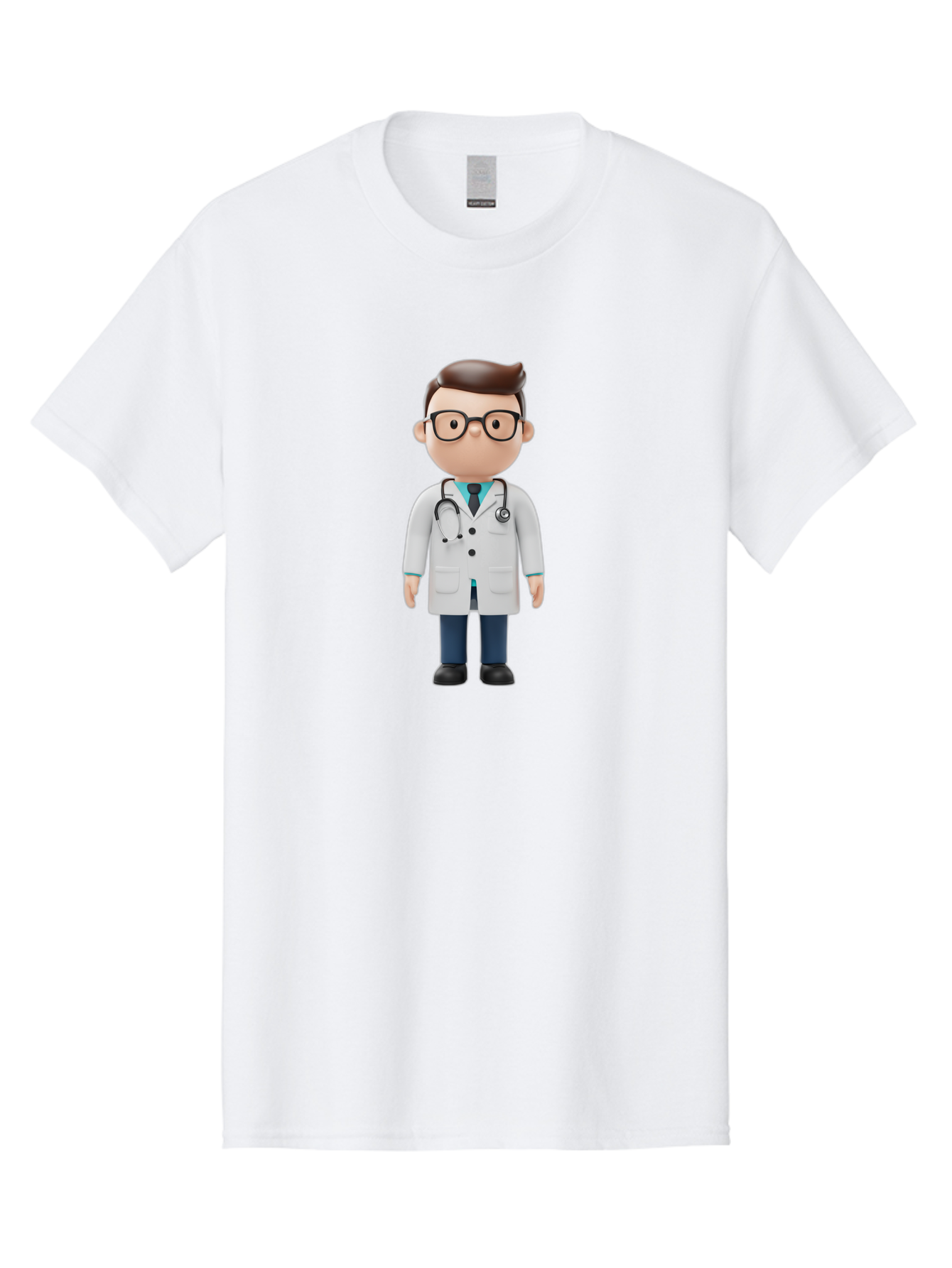 Doctor-Character Men'S Graphic Tee, 100% Cotton, Comfortable Casual Summer Wear, Machine Washable, Cartoon Doctor, Male Physician, Medical Professional, Doctor Character, Stethoscope Around Neck, White Lab Coat, Medical Attire, Baa472