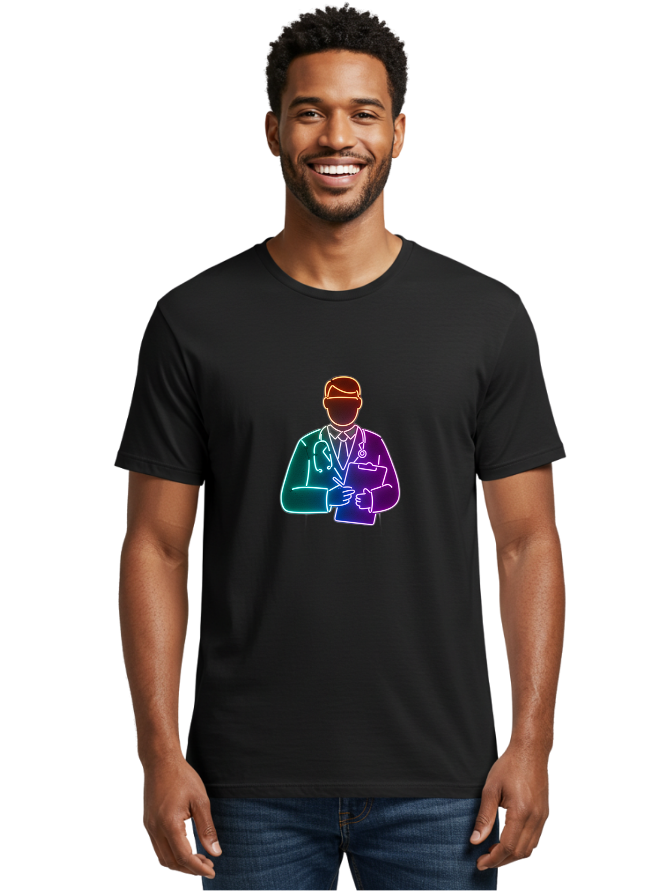 Doctor-Illustration Men'S Graphic Tee, 100% Cotton, Comfortable Casual Summer Wear, Machine Washable, Doctor With Stethoscope, Medical Professional, Healthcare Worker, Clipboard, Medical Notes, Writing, Doctor'S Badge, Medical Attire Baa474