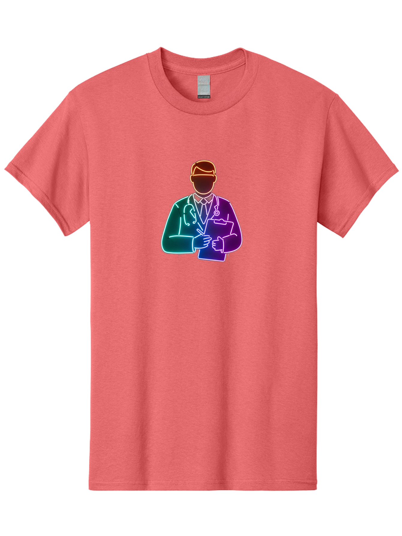Doctor-Illustration Men'S Graphic Tee, 100% Cotton, Comfortable Casual Summer Wear, Machine Washable, Doctor With Stethoscope, Medical Professional, Healthcare Worker, Clipboard, Medical Notes, Writing, Doctor'S Badge, Medical Attire Baa474