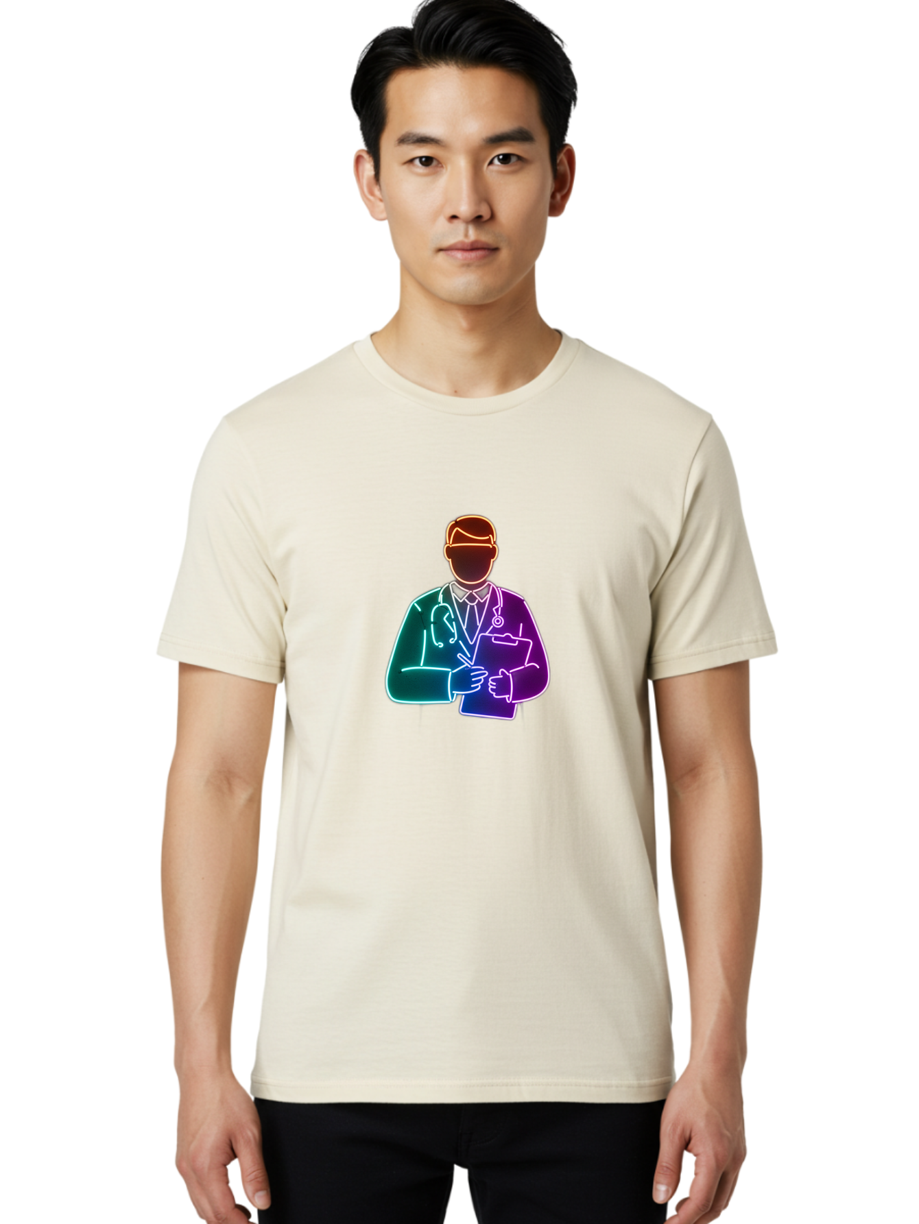 Doctor-Illustration Men'S Graphic Tee, 100% Cotton, Comfortable Casual Summer Wear, Machine Washable, Doctor With Stethoscope, Medical Professional, Healthcare Worker, Clipboard, Medical Notes, Writing, Doctor'S Badge, Medical Attire Baa474