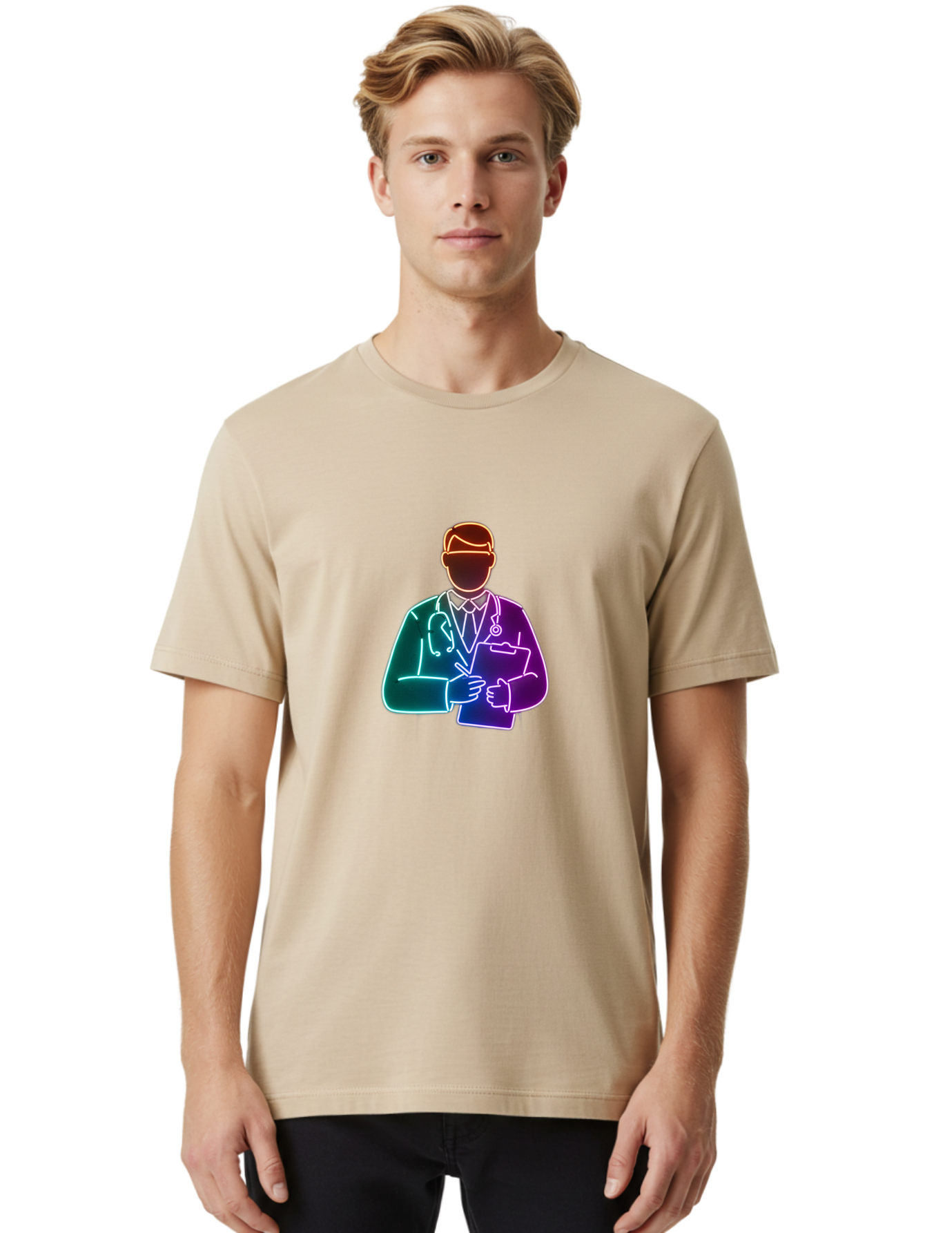 Doctor-Illustration Men'S Graphic Tee, 100% Cotton, Comfortable Casual Summer Wear, Machine Washable, Doctor With Stethoscope, Medical Professional, Healthcare Worker, Clipboard, Medical Notes, Writing, Doctor'S Badge, Medical Attire Baa474