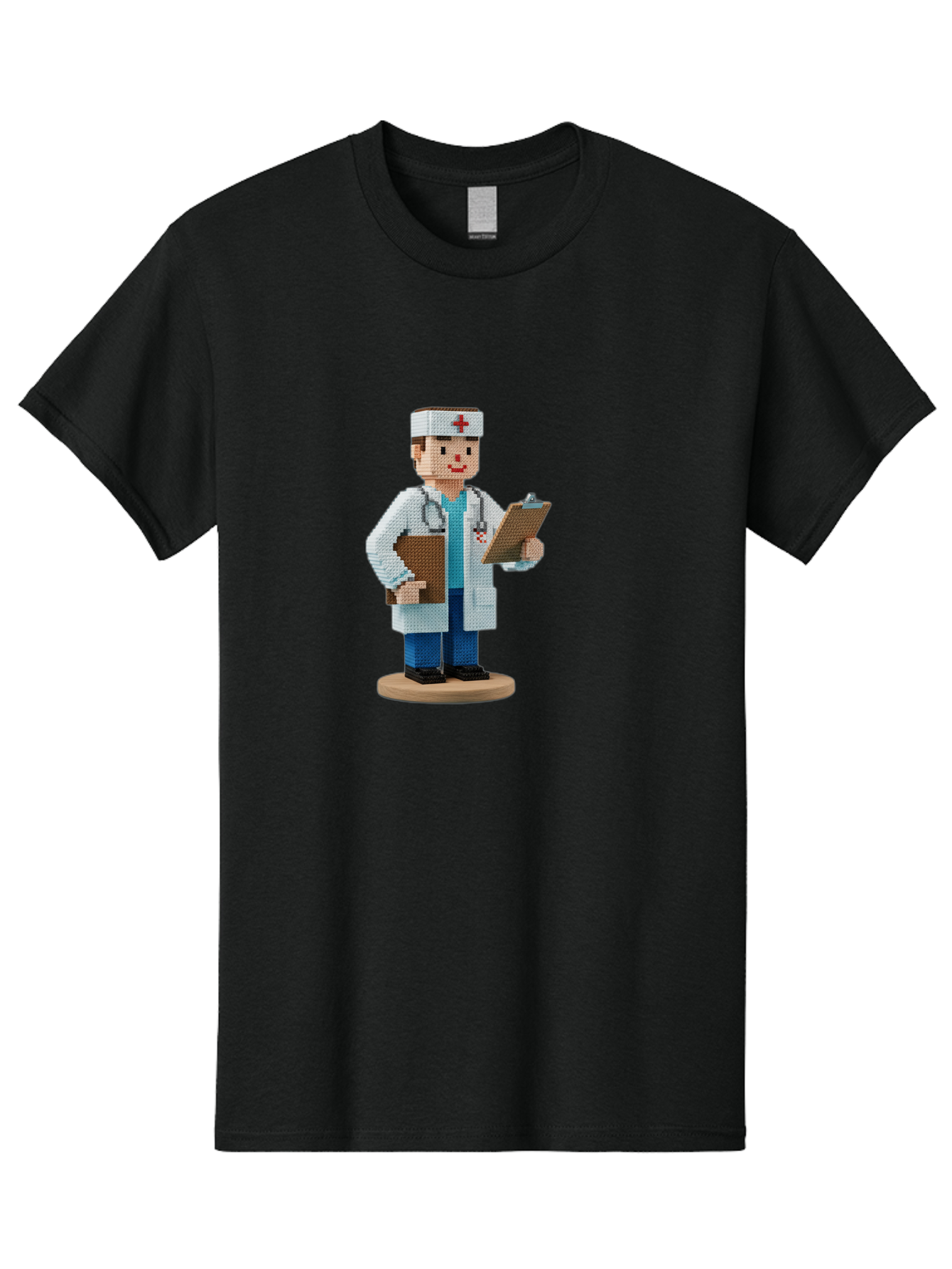 Doctor-Pixel-Art Men'S Graphic Tee, 100% Cotton, Comfortable Casual Summer Wear, Machine Washable, Pixel Art Doctor, Medical Professional, Healthcare Worker, White Coat, Stethoscope, Clipboard, Medical Records, Healthcare Services, Baa475