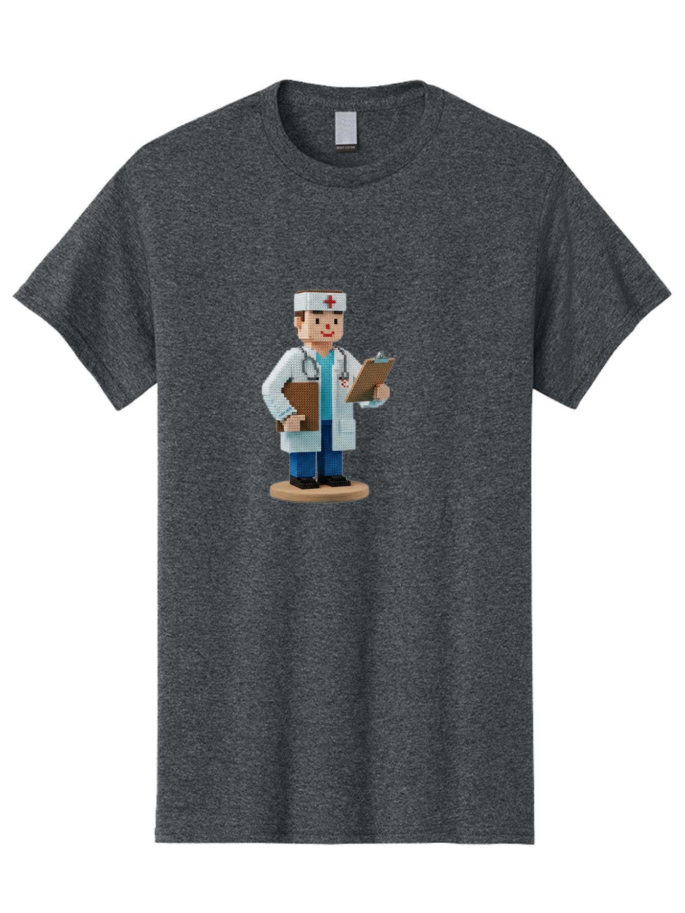 Doctor-Pixel-Art Men'S Graphic Tee, 100% Cotton, Comfortable Casual Summer Wear, Machine Washable, Pixel Art Doctor, Medical Professional, Healthcare Worker, White Coat, Stethoscope, Clipboard, Medical Records, Healthcare Services, Baa475