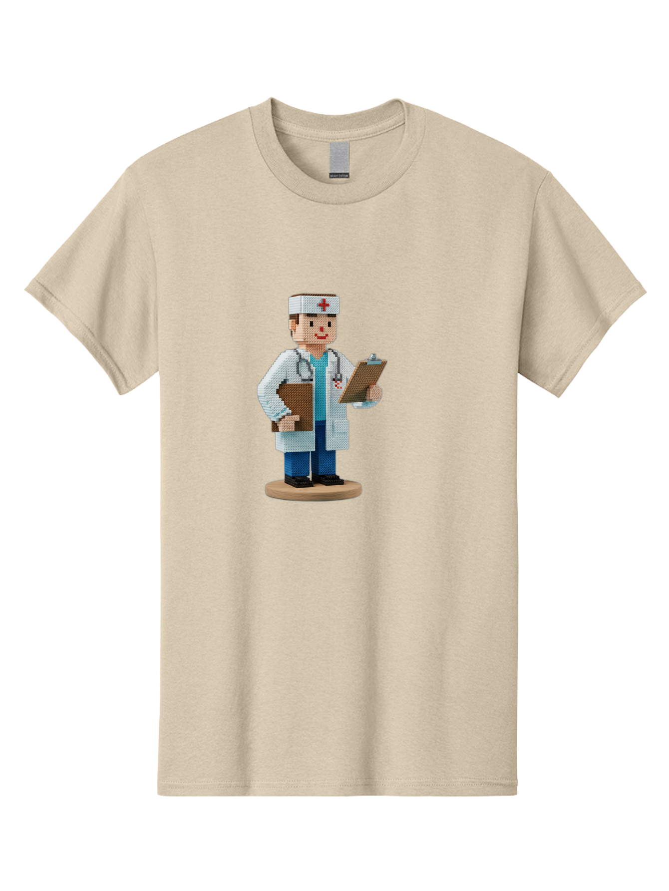 Doctor-Pixel-Art Men'S Graphic Tee, 100% Cotton, Comfortable Casual Summer Wear, Machine Washable, Pixel Art Doctor, Medical Professional, Healthcare Worker, White Coat, Stethoscope, Clipboard, Medical Records, Healthcare Services, Baa475