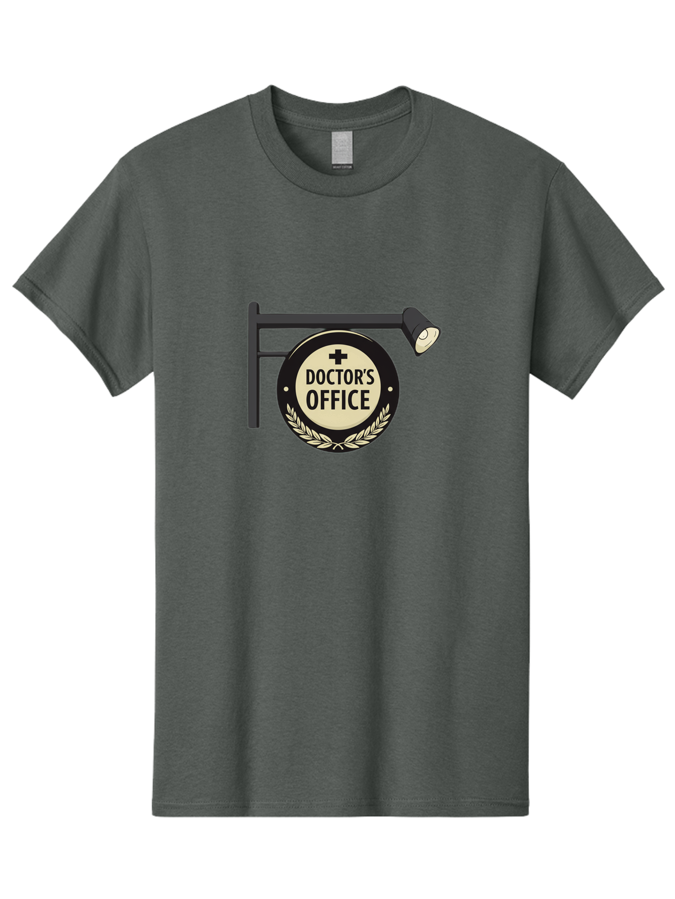 Doctor-S-Office-4 Men'S Graphic Tee, 100% Cotton, Comfortable Casual Summer Wear, Machine Washable, Doctor'S Office Sign, Hanging Sign, Medical Cross, White Laurel Wreath, Black Metal Pole, Spotlight, Medical Office, Healthcare, Baa479