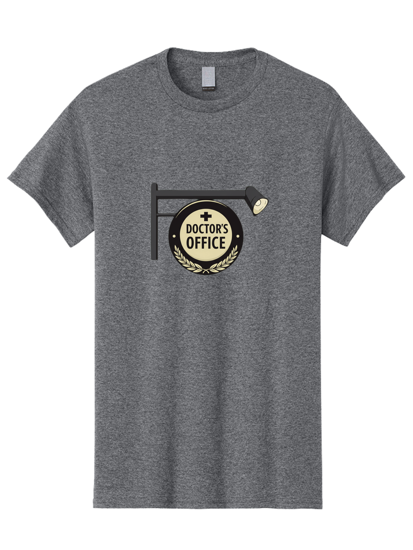 Doctor-S-Office-4 Men'S Graphic Tee, 100% Cotton, Comfortable Casual Summer Wear, Machine Washable, Doctor'S Office Sign, Hanging Sign, Medical Cross, White Laurel Wreath, Black Metal Pole, Spotlight, Medical Office, Healthcare, Baa479