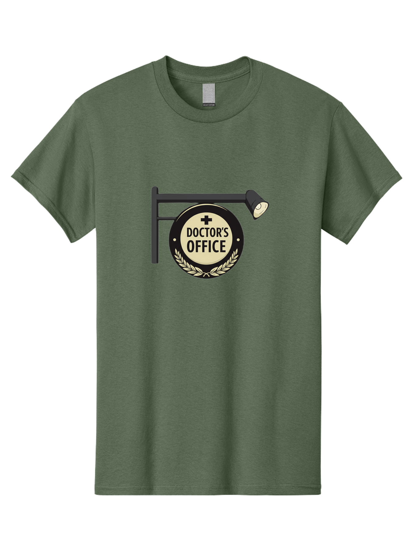 Doctor-S-Office-4 Men'S Graphic Tee, 100% Cotton, Comfortable Casual Summer Wear, Machine Washable, Doctor'S Office Sign, Hanging Sign, Medical Cross, White Laurel Wreath, Black Metal Pole, Spotlight, Medical Office, Healthcare, Baa479