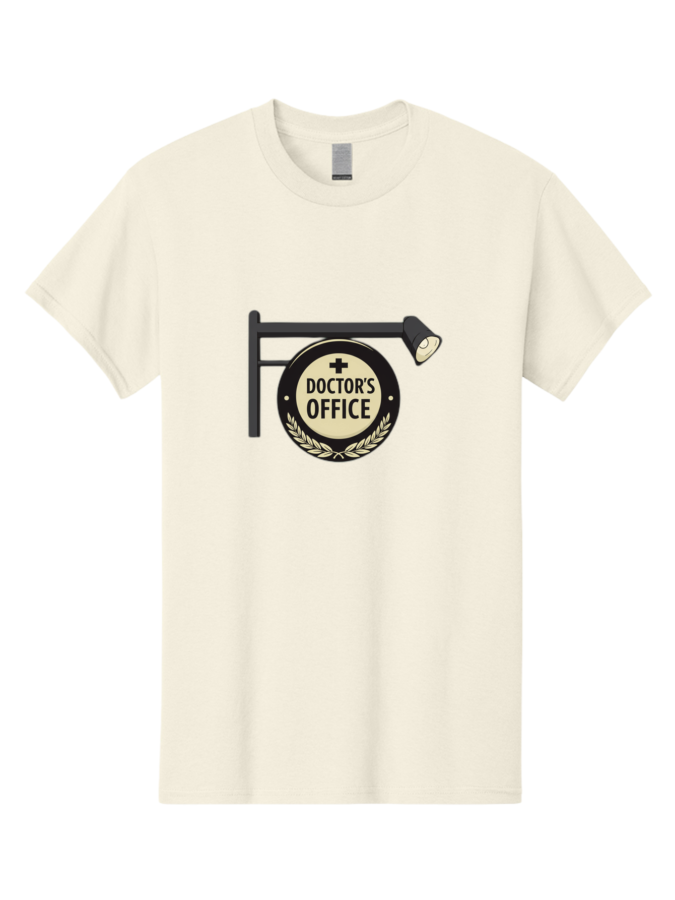 Doctor-S-Office-4 Men'S Graphic Tee, 100% Cotton, Comfortable Casual Summer Wear, Machine Washable, Doctor'S Office Sign, Hanging Sign, Medical Cross, White Laurel Wreath, Black Metal Pole, Spotlight, Medical Office, Healthcare, Baa479