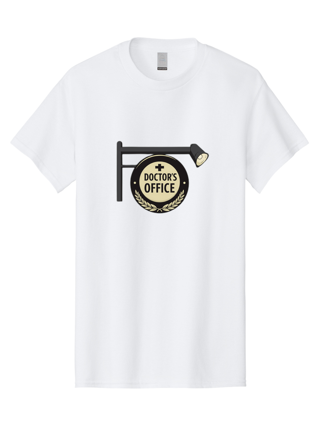 Doctor-S-Office-4 Men'S Graphic Tee, 100% Cotton, Comfortable Casual Summer Wear, Machine Washable, Doctor'S Office Sign, Hanging Sign, Medical Cross, White Laurel Wreath, Black Metal Pole, Spotlight, Medical Office, Healthcare, Baa479