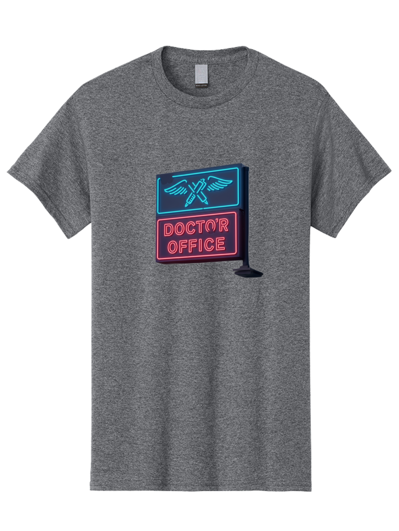 Doctor-S-Office-Neon-Sign Men'S Graphic Tee, 100% Cotton, Comfortable Casual Summer Wear, Machine Washable, Neon Sign, Doctor'S Office Sign, Medical Symbol, Crossed Syringes, Winged Design, Clinic Signage, Medical Office Decor, Baa481