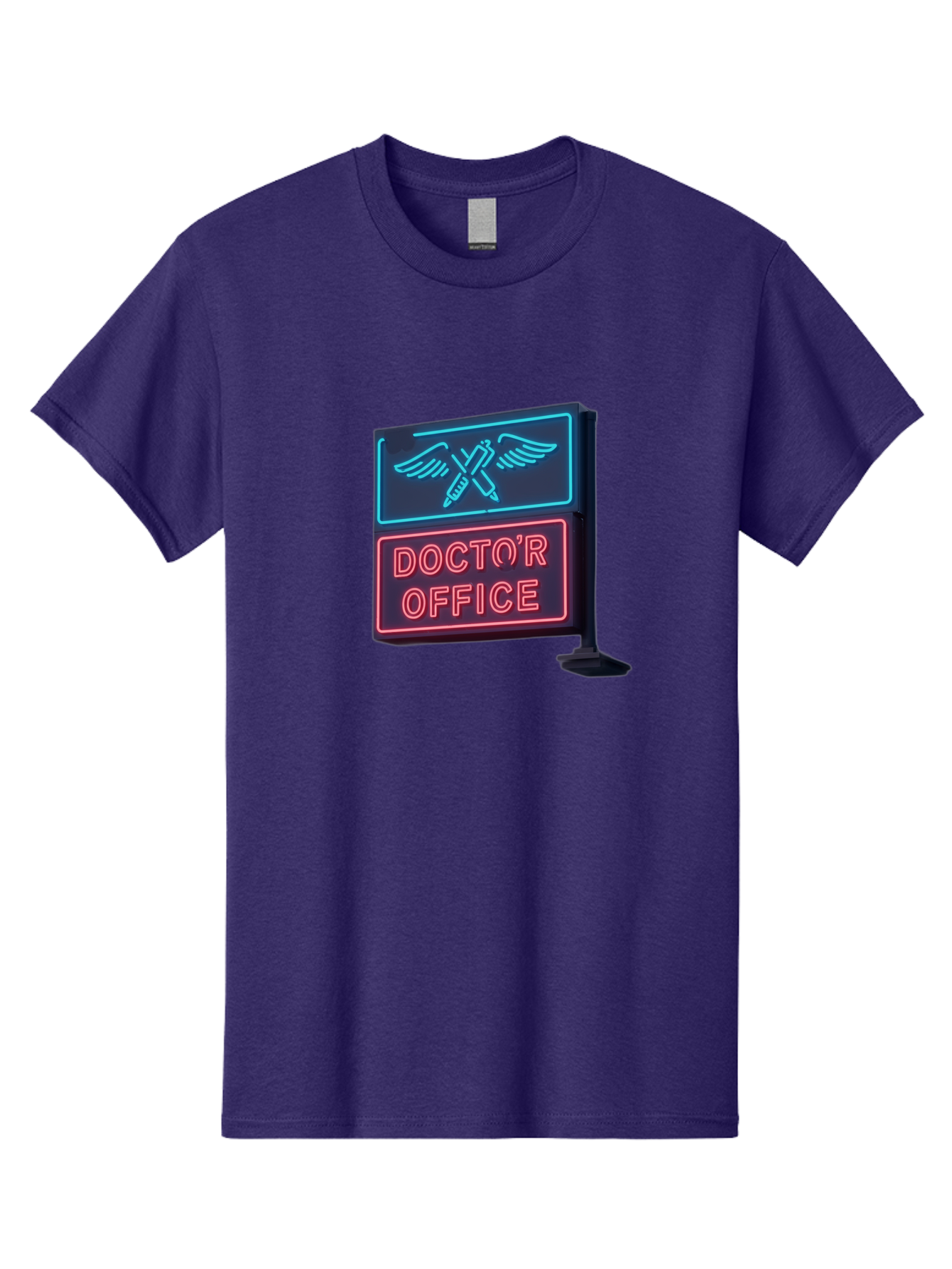 Doctor-S-Office-Neon-Sign Men'S Graphic Tee, 100% Cotton, Comfortable Casual Summer Wear, Machine Washable, Neon Sign, Doctor'S Office Sign, Medical Symbol, Crossed Syringes, Winged Design, Clinic Signage, Medical Office Decor, Baa481