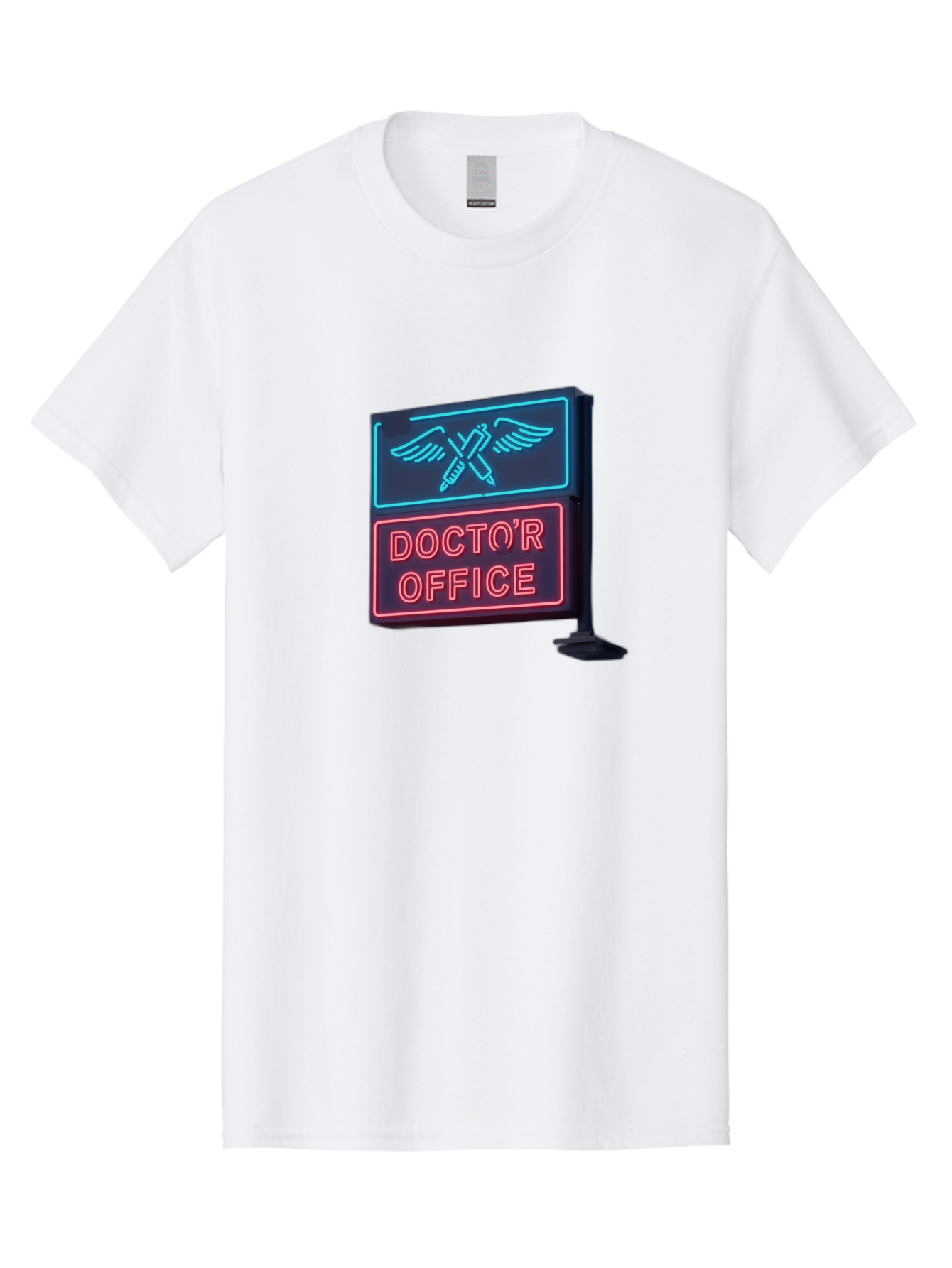 Doctor-S-Office-Neon-Sign Men'S Graphic Tee, 100% Cotton, Comfortable Casual Summer Wear, Machine Washable, Neon Sign, Doctor'S Office Sign, Medical Symbol, Crossed Syringes, Winged Design, Clinic Signage, Medical Office Decor, Baa481
