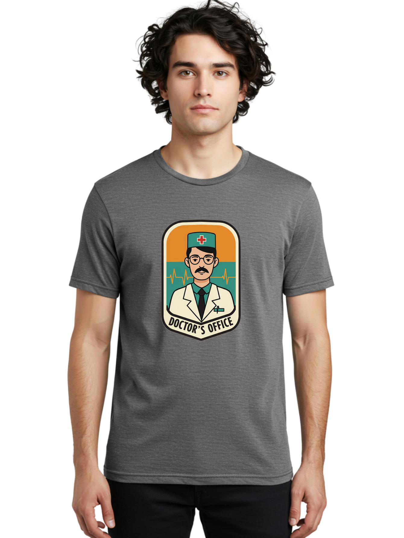 Doctor-S-Office Men'S Graphic Tee, 100% Cotton, Comfortable Casual Summer Wear, Machine Washable, Male Doctor, Medical Professional, Doctor'S Office, Healthcare Services, Medical Checkup, Health Monitoring, Ecg Reading, Medical Staff, Baa482