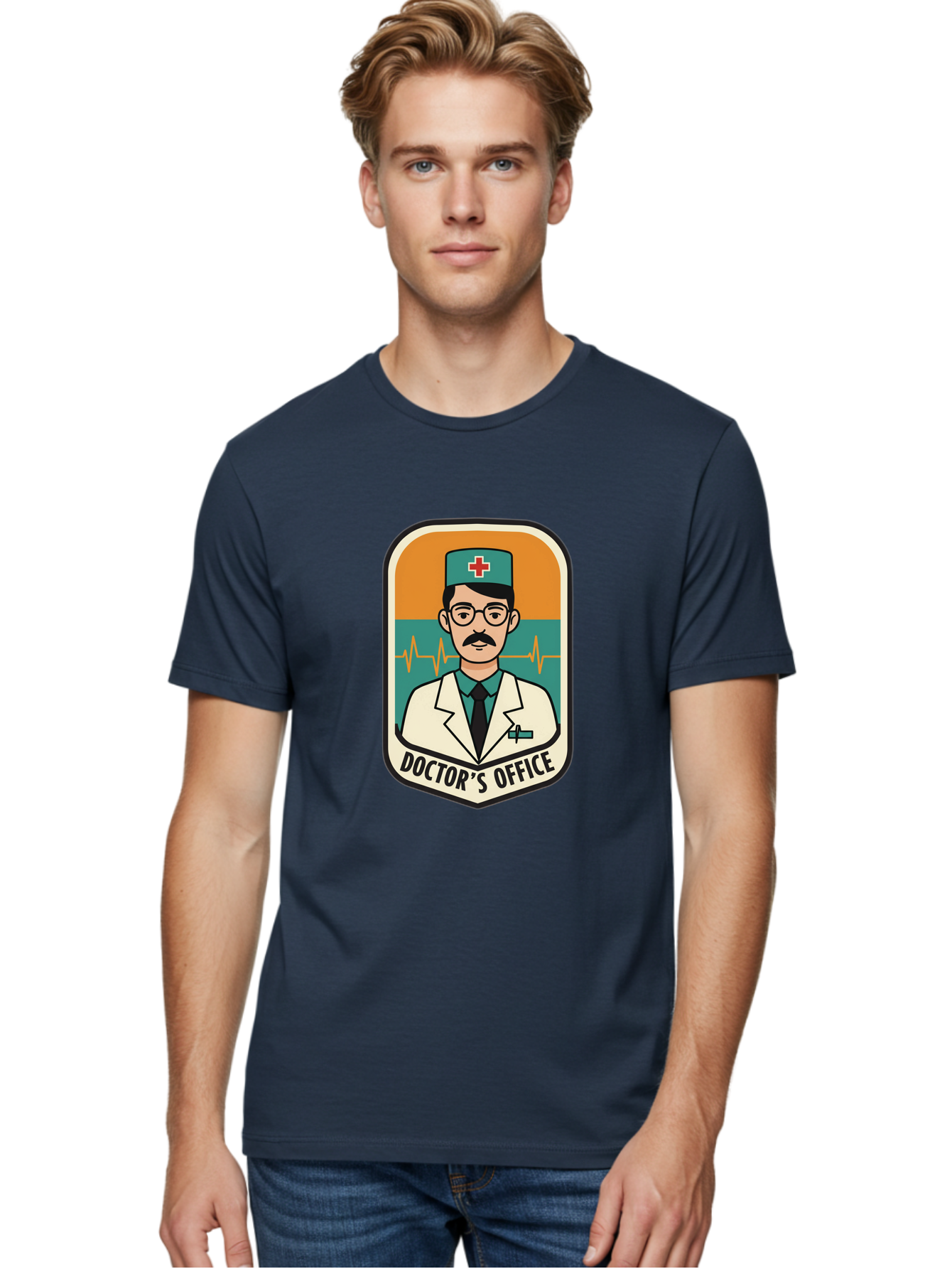 Doctor-S-Office Men'S Graphic Tee, 100% Cotton, Comfortable Casual Summer Wear, Machine Washable, Male Doctor, Medical Professional, Doctor'S Office, Healthcare Services, Medical Checkup, Health Monitoring, Ecg Reading, Medical Staff, Baa482