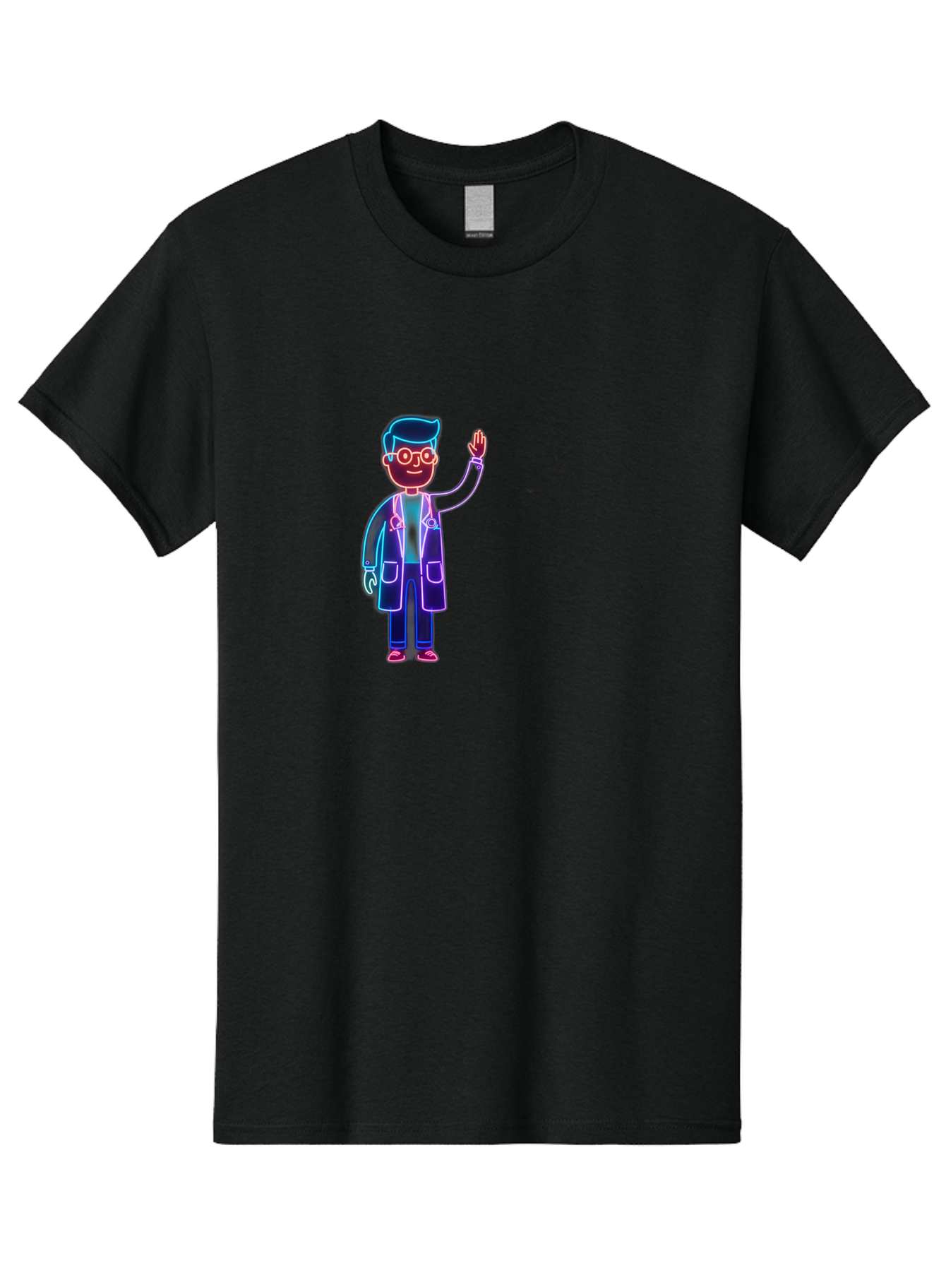 Doctor-Wave Men'S Graphic Tee, 100% Cotton, Comfortable Casual Summer Wear, Machine Washable, Cartoon Doctor, Medical Professional, Waving Gesture, Stethoscope, White Coat, Friendly Demeanor, Healthcare Worker, Medical Illustration, Baa483