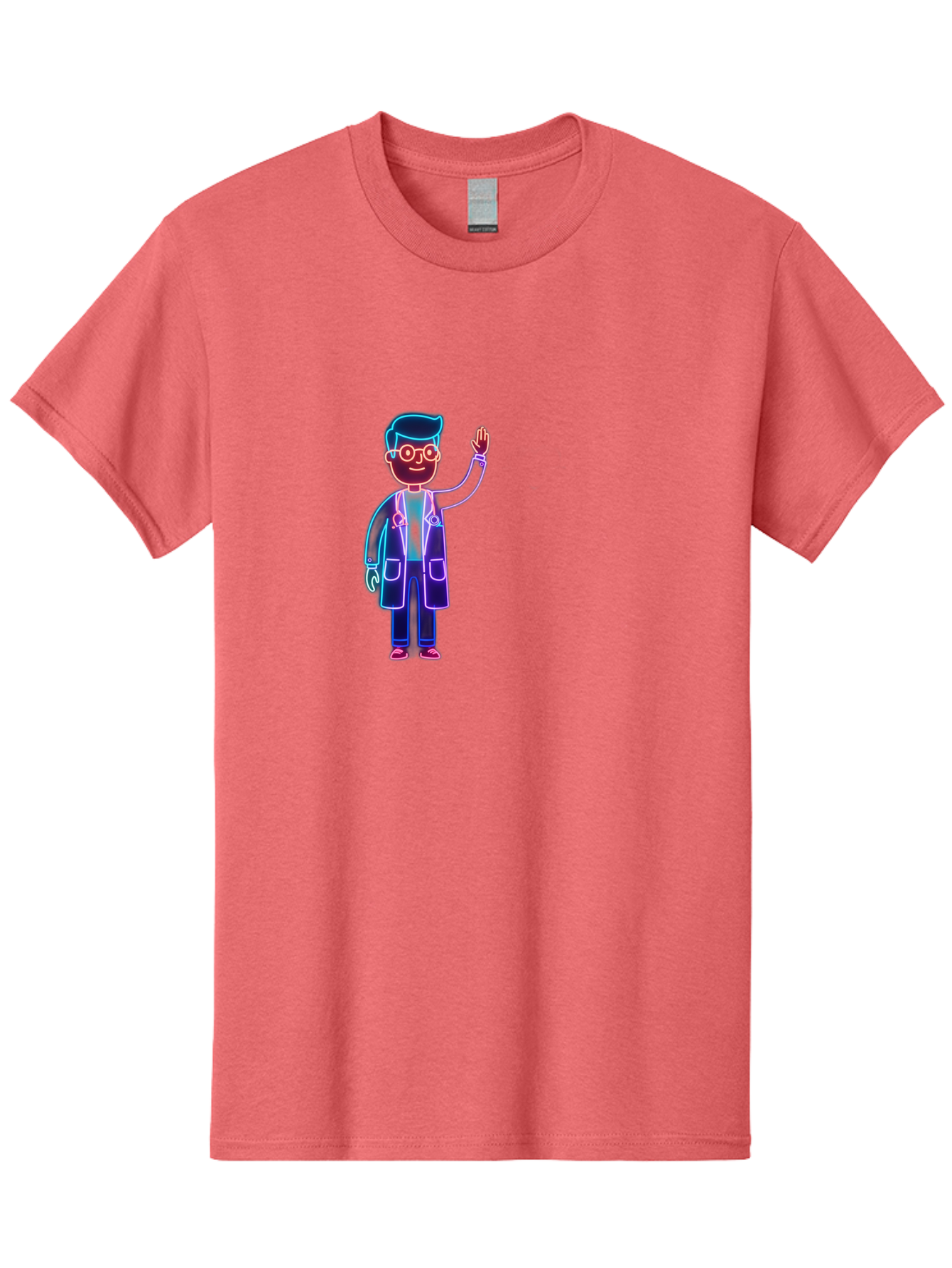 Doctor-Wave Men'S Graphic Tee, 100% Cotton, Comfortable Casual Summer Wear, Machine Washable, Cartoon Doctor, Medical Professional, Waving Gesture, Stethoscope, White Coat, Friendly Demeanor, Healthcare Worker, Medical Illustration, Baa483
