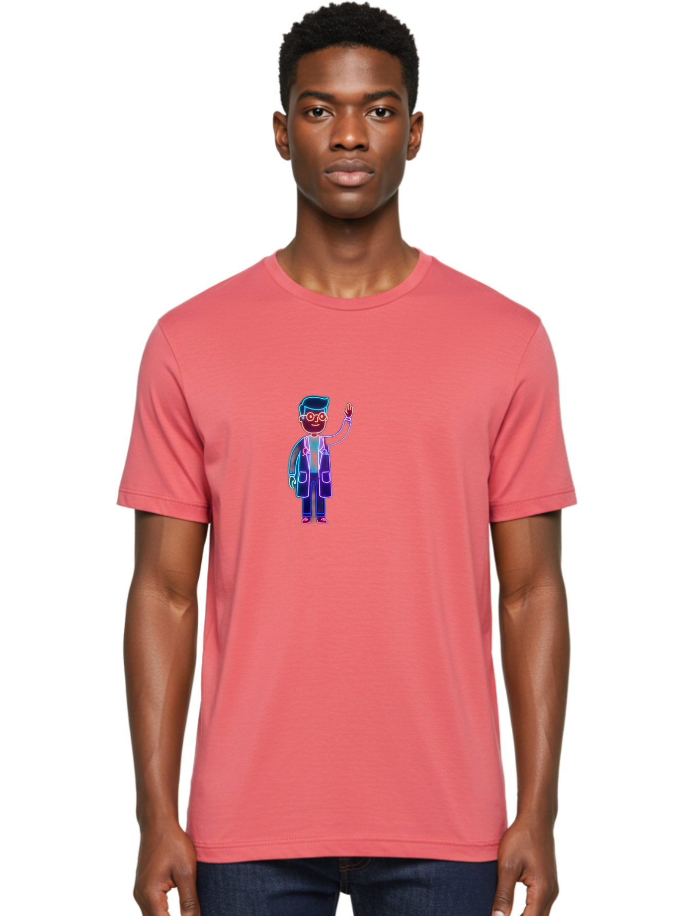 Doctor-Wave Men'S Graphic Tee, 100% Cotton, Comfortable Casual Summer Wear, Machine Washable, Cartoon Doctor, Medical Professional, Waving Gesture, Stethoscope, White Coat, Friendly Demeanor, Healthcare Worker, Medical Illustration, Baa483