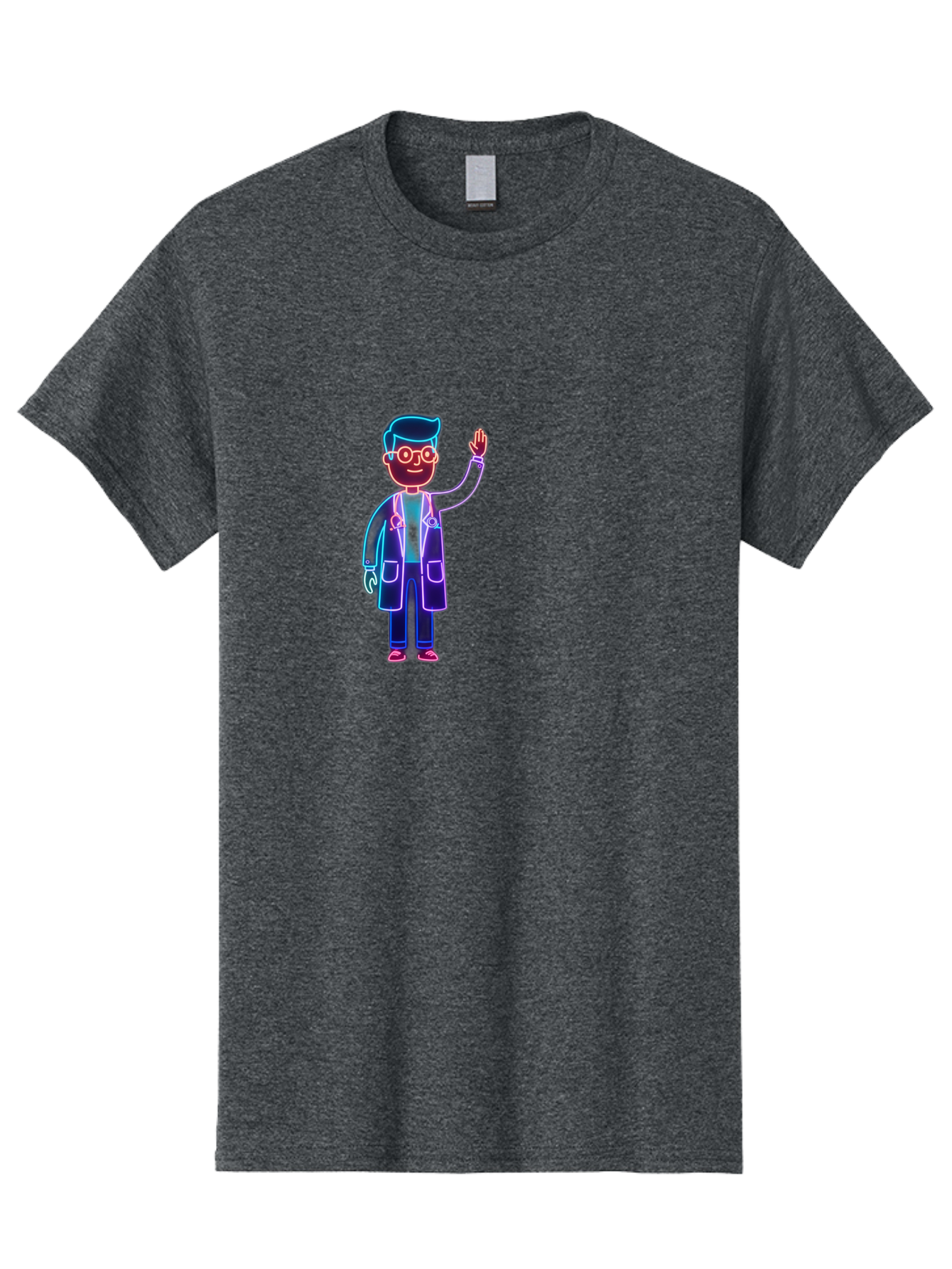 Doctor-Wave Men'S Graphic Tee, 100% Cotton, Comfortable Casual Summer Wear, Machine Washable, Cartoon Doctor, Medical Professional, Waving Gesture, Stethoscope, White Coat, Friendly Demeanor, Healthcare Worker, Medical Illustration, Baa483