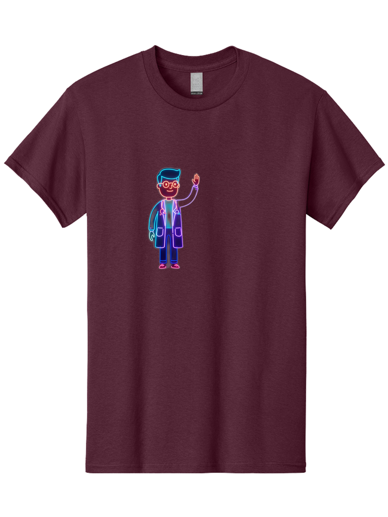 Doctor-Wave Men'S Graphic Tee, 100% Cotton, Comfortable Casual Summer Wear, Machine Washable, Cartoon Doctor, Medical Professional, Waving Gesture, Stethoscope, White Coat, Friendly Demeanor, Healthcare Worker, Medical Illustration, Baa483