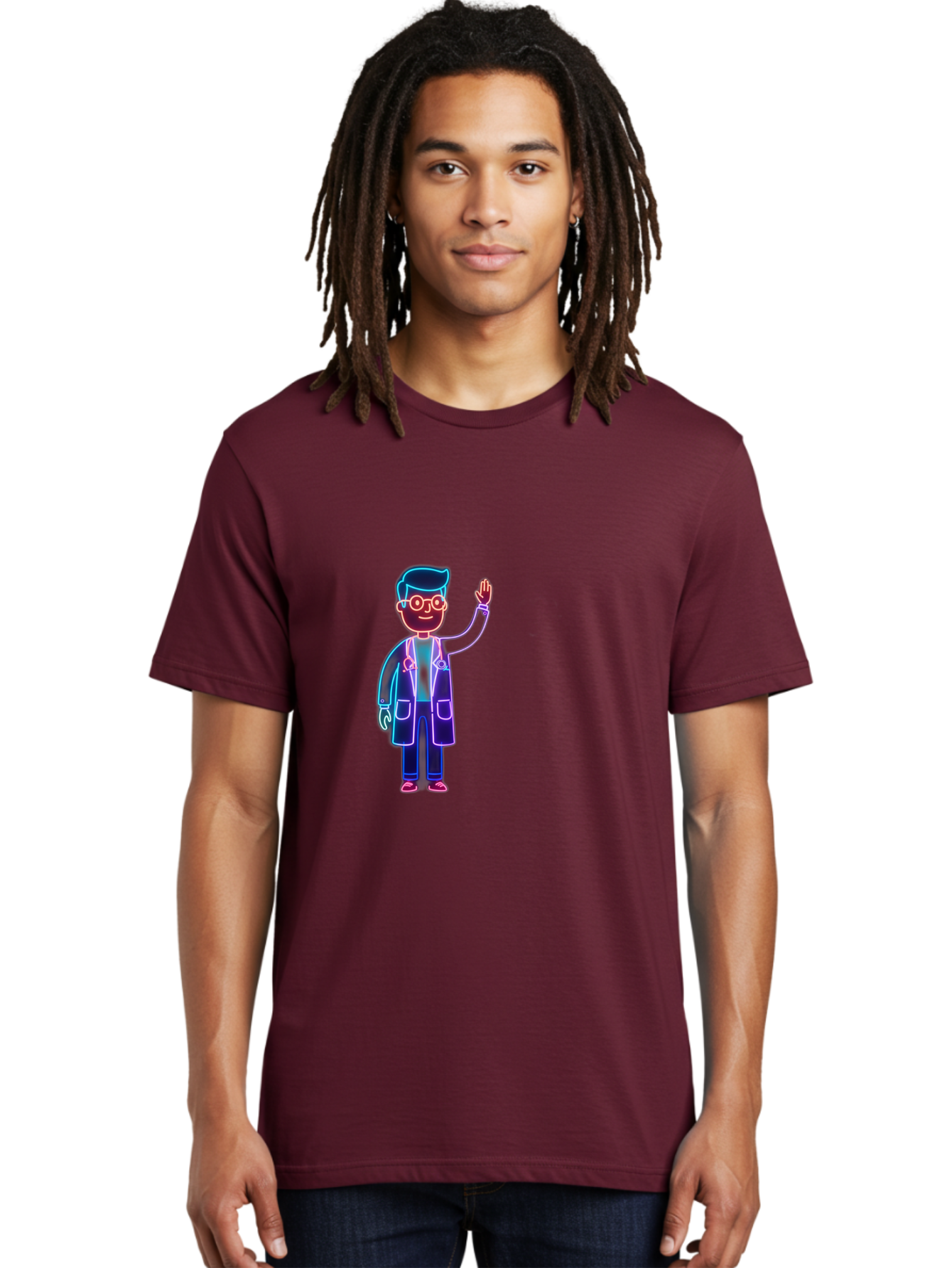 Doctor-Wave Men'S Graphic Tee, 100% Cotton, Comfortable Casual Summer Wear, Machine Washable, Cartoon Doctor, Medical Professional, Waving Gesture, Stethoscope, White Coat, Friendly Demeanor, Healthcare Worker, Medical Illustration, Baa483