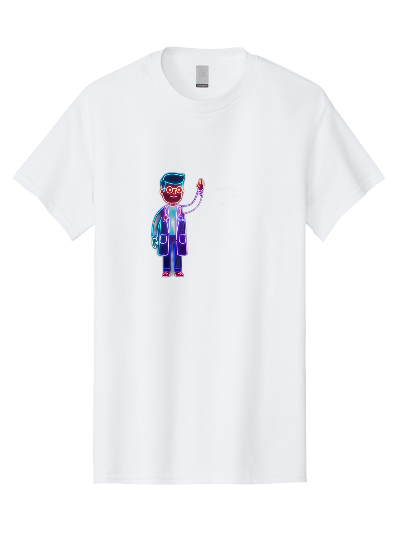 Doctor-Wave Men'S Graphic Tee, 100% Cotton, Comfortable Casual Summer Wear, Machine Washable, Cartoon Doctor, Medical Professional, Waving Gesture, Stethoscope, White Coat, Friendly Demeanor, Healthcare Worker, Medical Illustration, Baa483